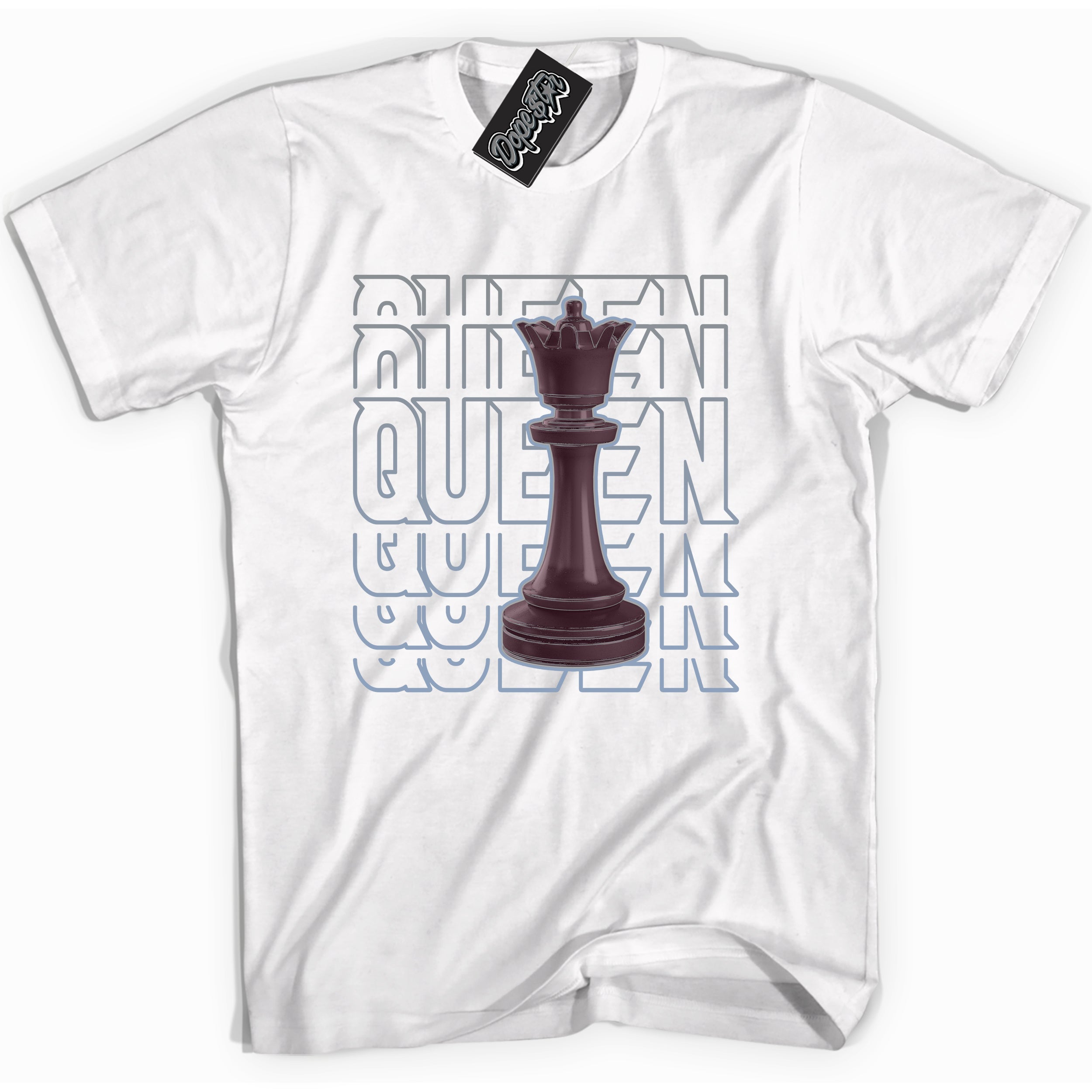 Cool White Shirt with “ Queen Chess” design that perfectly matches Burgundy 5s Sneakers.