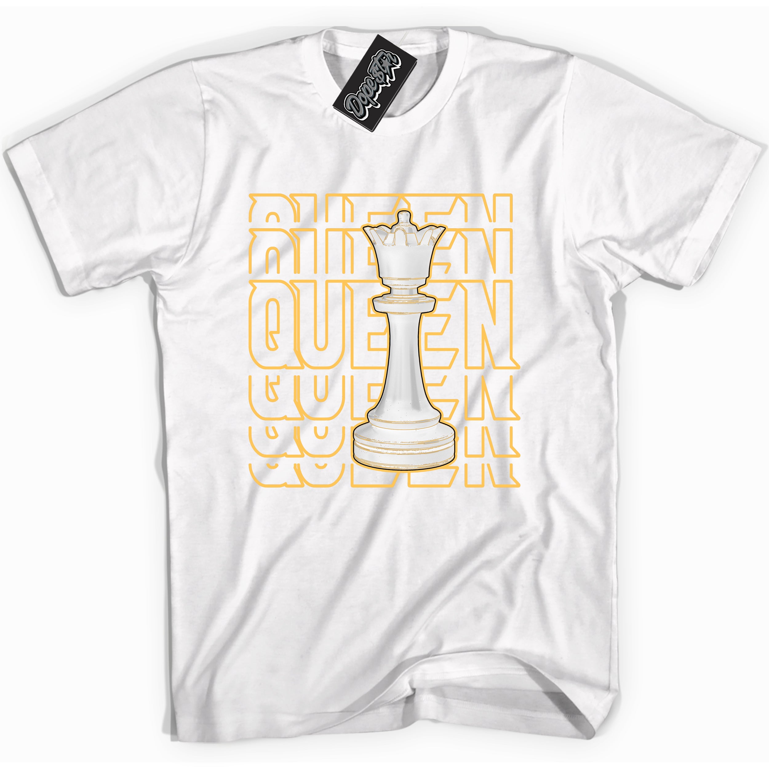 Cool White Shirt with “ Queen Chess” design that perfectly matches Yellow Ochre 6s Sneakers.