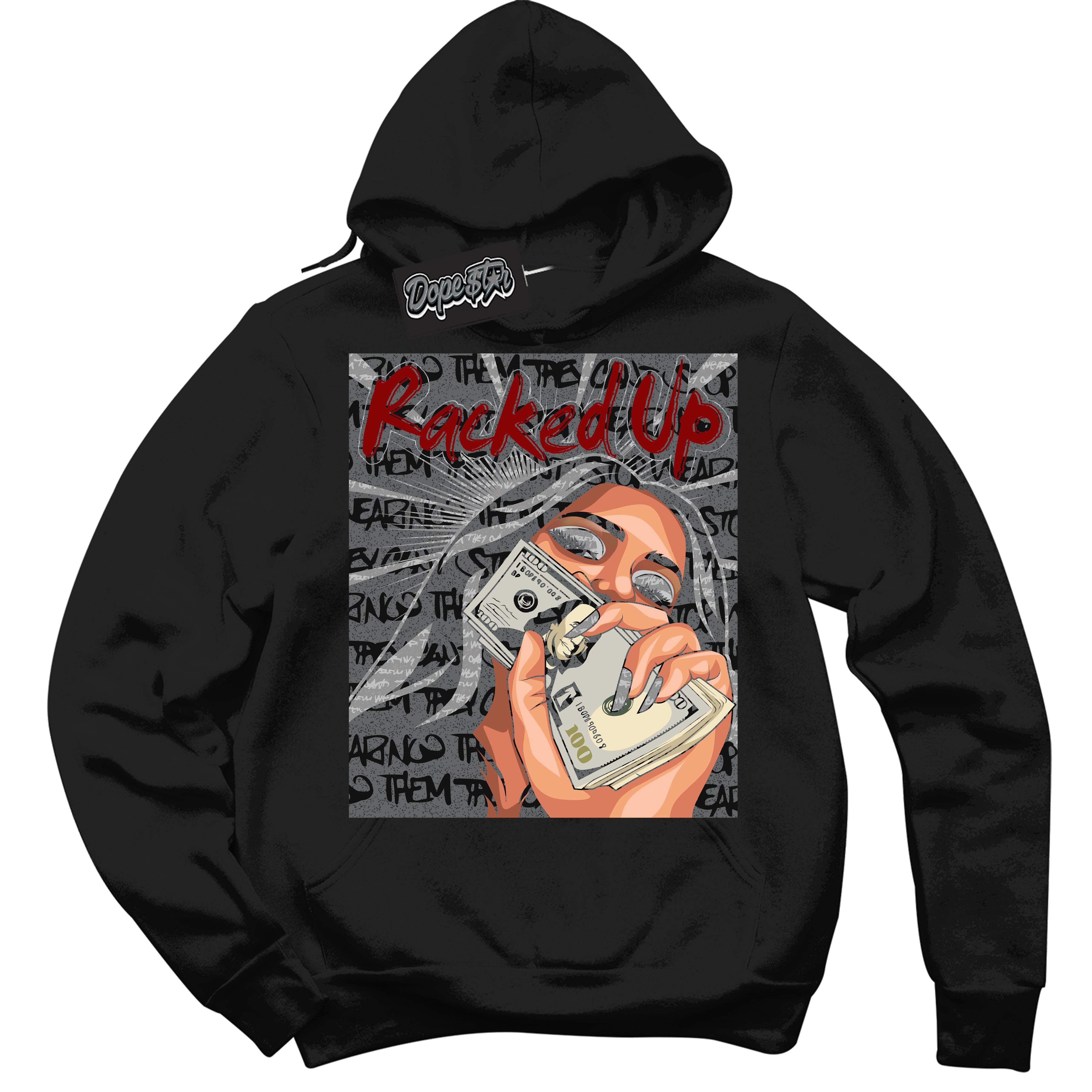 Cool Black Hoodie with “ Racked Up ”  design that Perfectly Matches Rebellionaire 1s Sneakers.