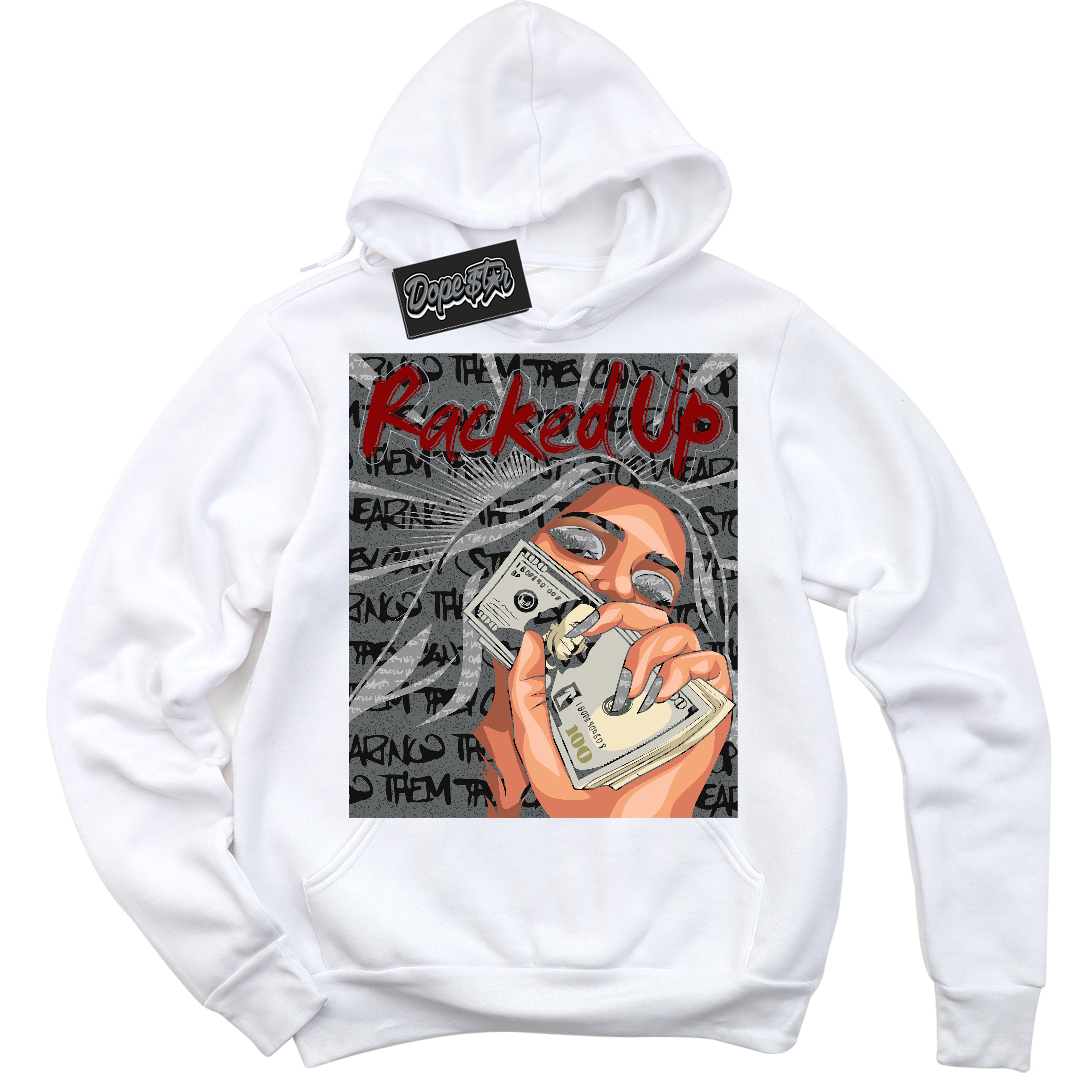 Cool White Hoodie with “ Racked Up ”  design that Perfectly Matches Rebellionaire 1s Sneakers.