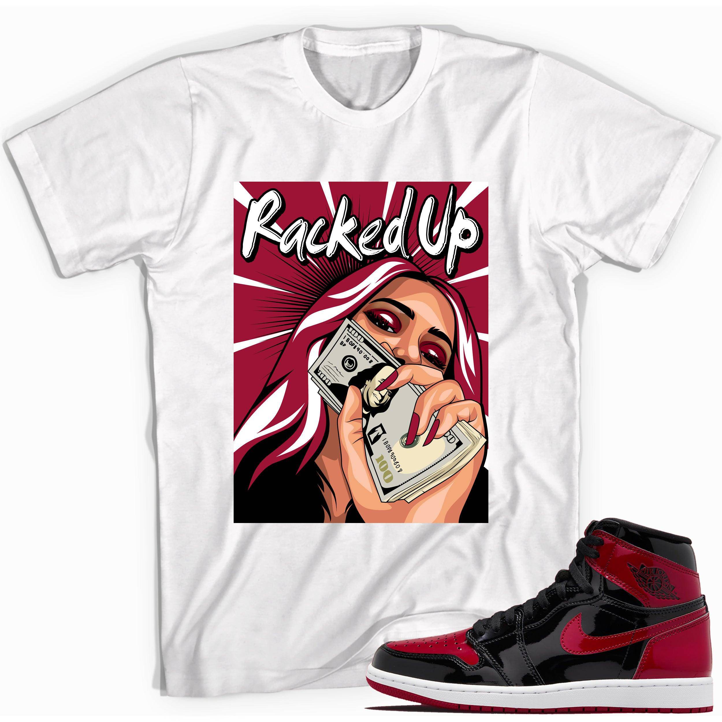 1s Bred Patent Shirt Racked Up - Sneaker Shirts Outlet