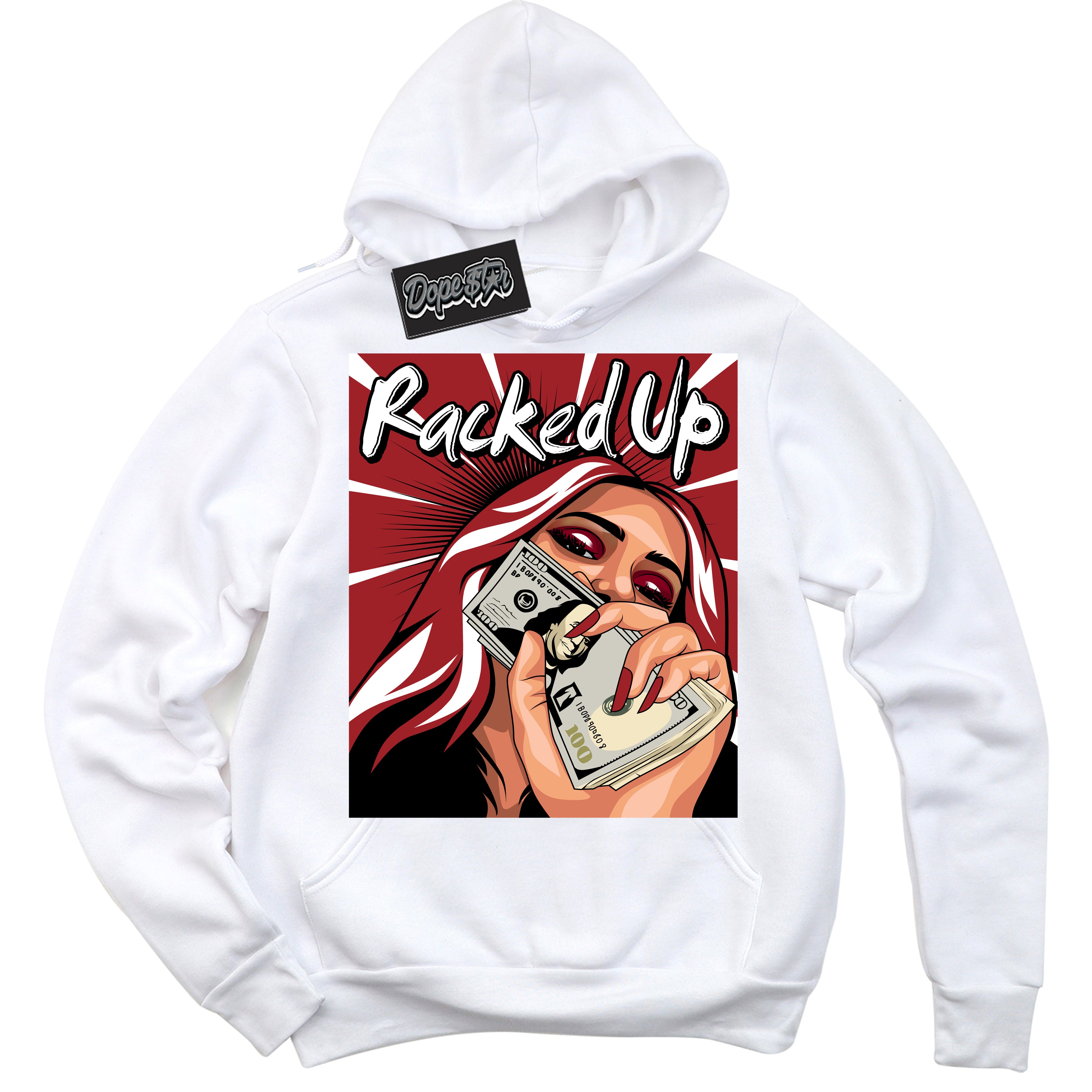 Cool White Hoodie With “ Racked Up “  Design That Perfectly Matches Lost And Found 1s Sneakers.