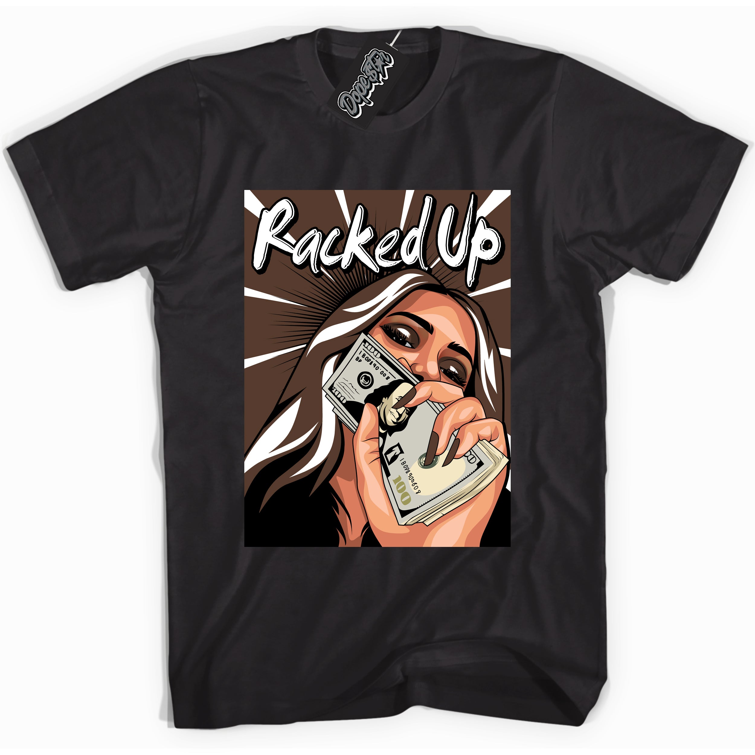 Cool Black graphic tee with “ Racked Up ” design, that perfectly matches Palomino 1s sneakers 