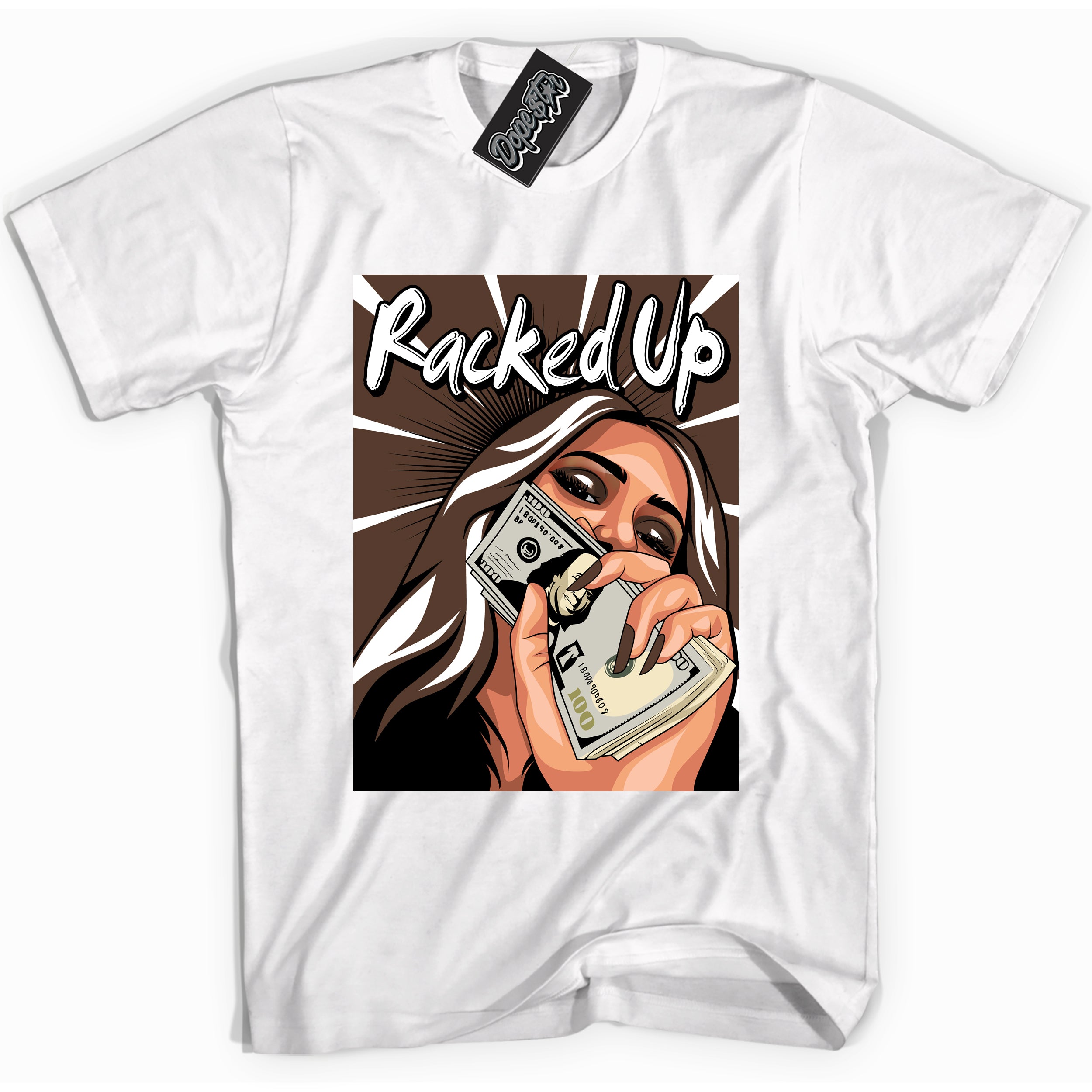 Cool White graphic tee with “ Racked Up ” design, that perfectly matches Palomino 1s sneakers 