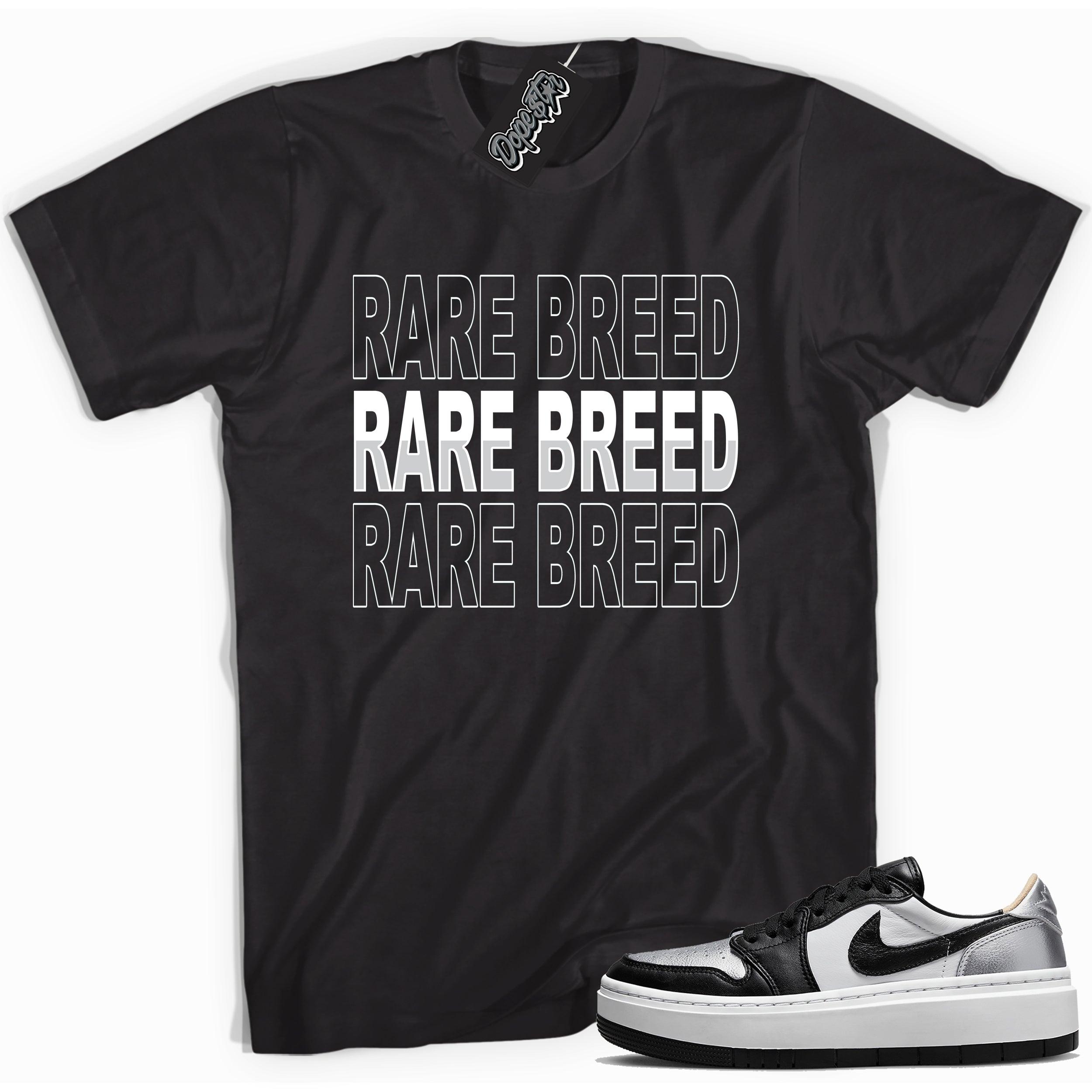 Cool black graphic tee with 'rare breed' print, that perfectly matches Air Jordan 1 Elevate Low SE Silver Toe sneakers.