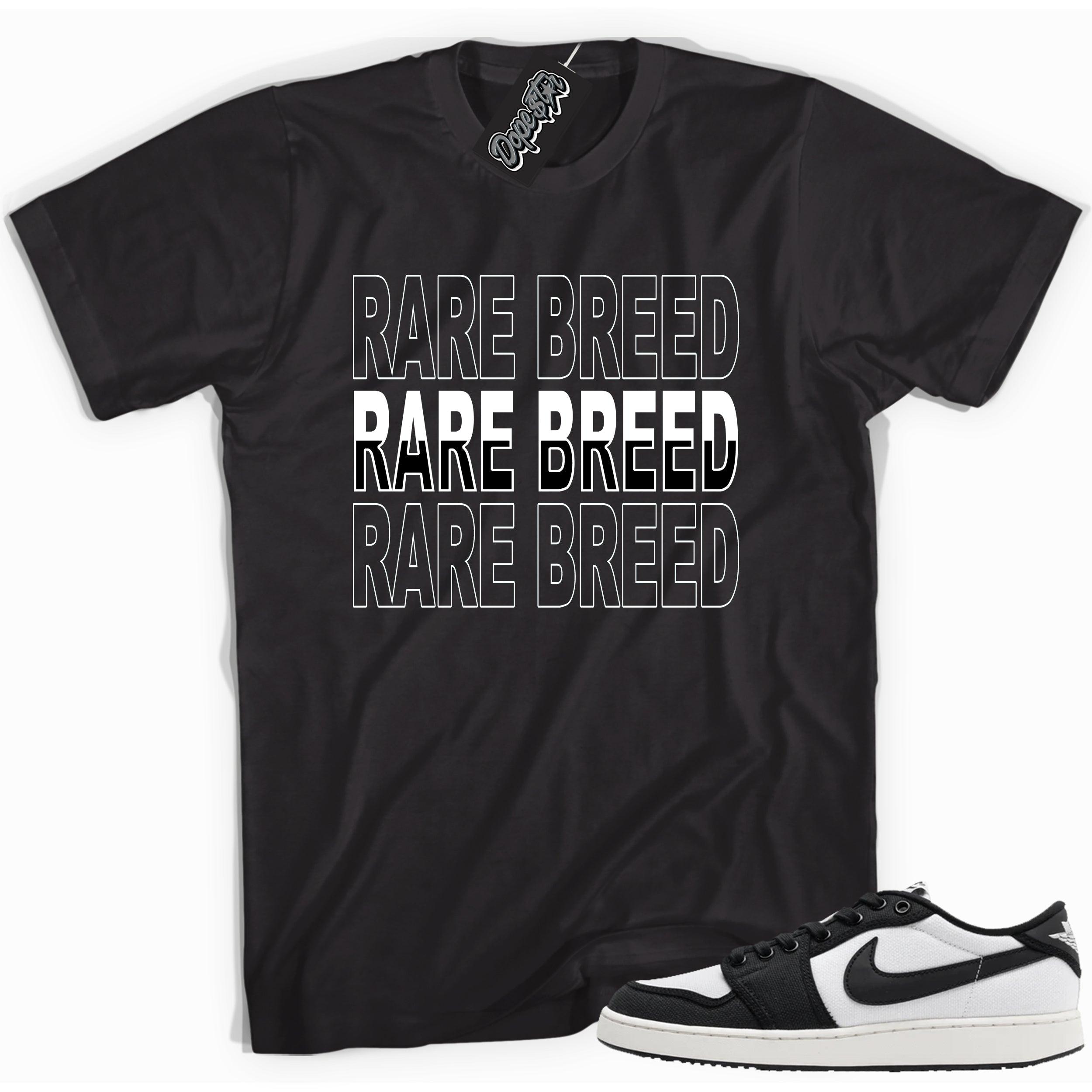 Cool black graphic tee with 'rare breed' print, that perfectly matches Air Jordan 1 Retro Ajko Low Black & White sneakers.