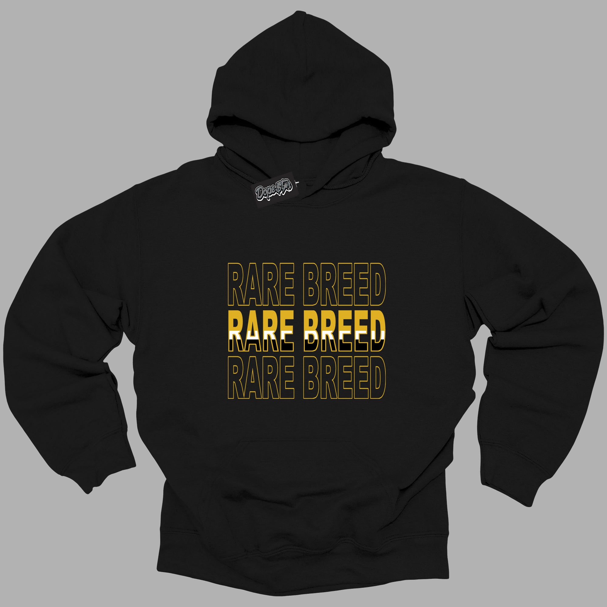 Cool Black Hoodie with “ Rare Breed ”  design that Perfectly Matches Yellow Ochre 6s Sneakers.