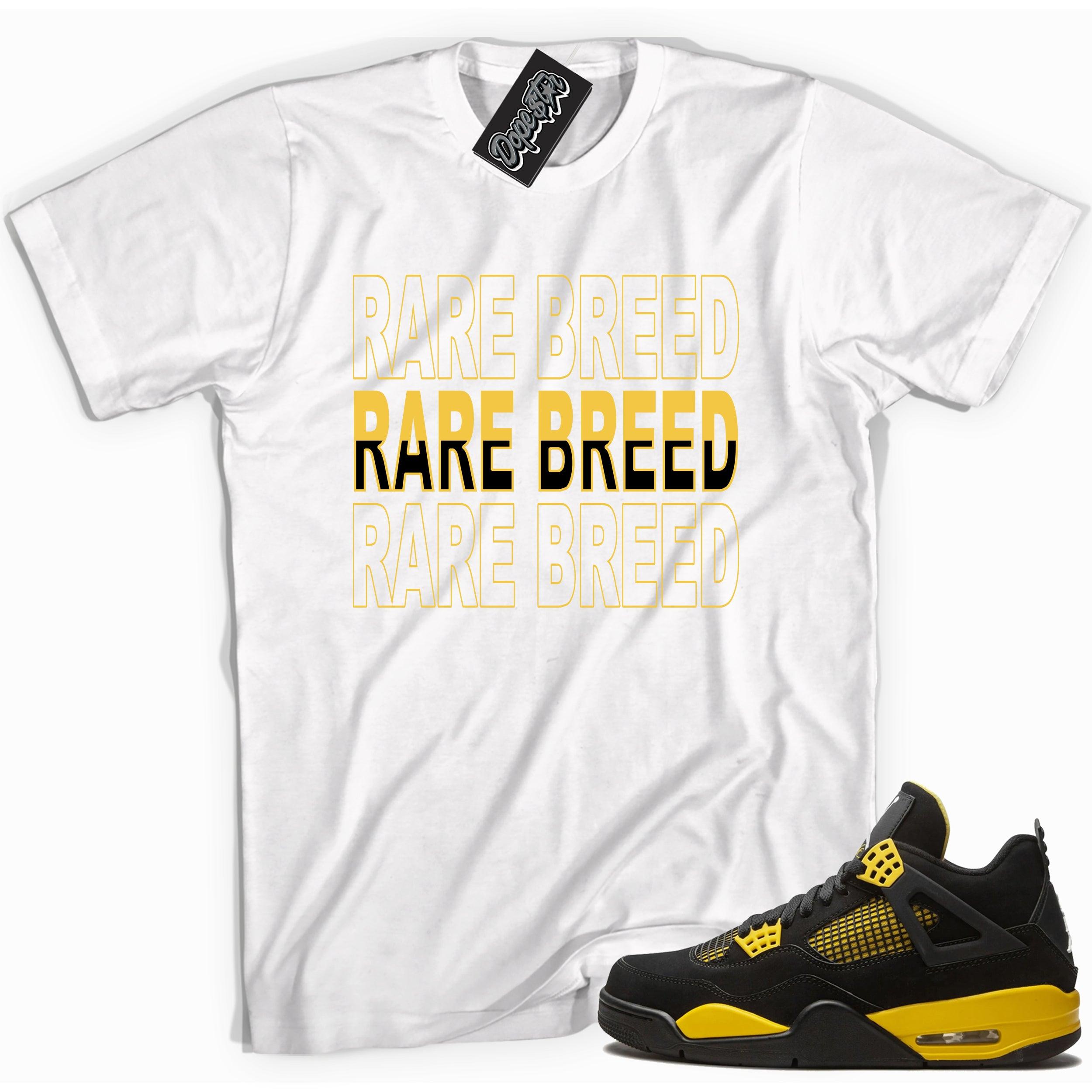 Cool white  graphic tee with 'rare breed' print, that perfectly matches Air Jordan 4 Thunder sneakers