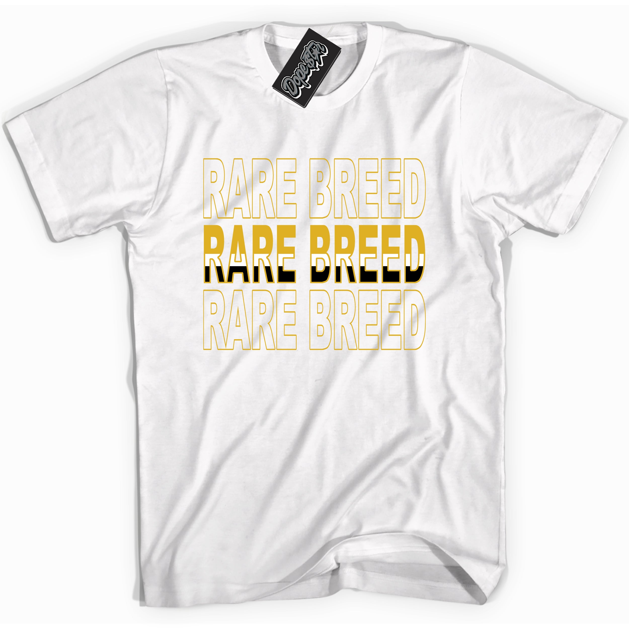 Cool White Shirt with “ Rare Breed” design that perfectly matches Yellow Ochre 6s Sneakers.
