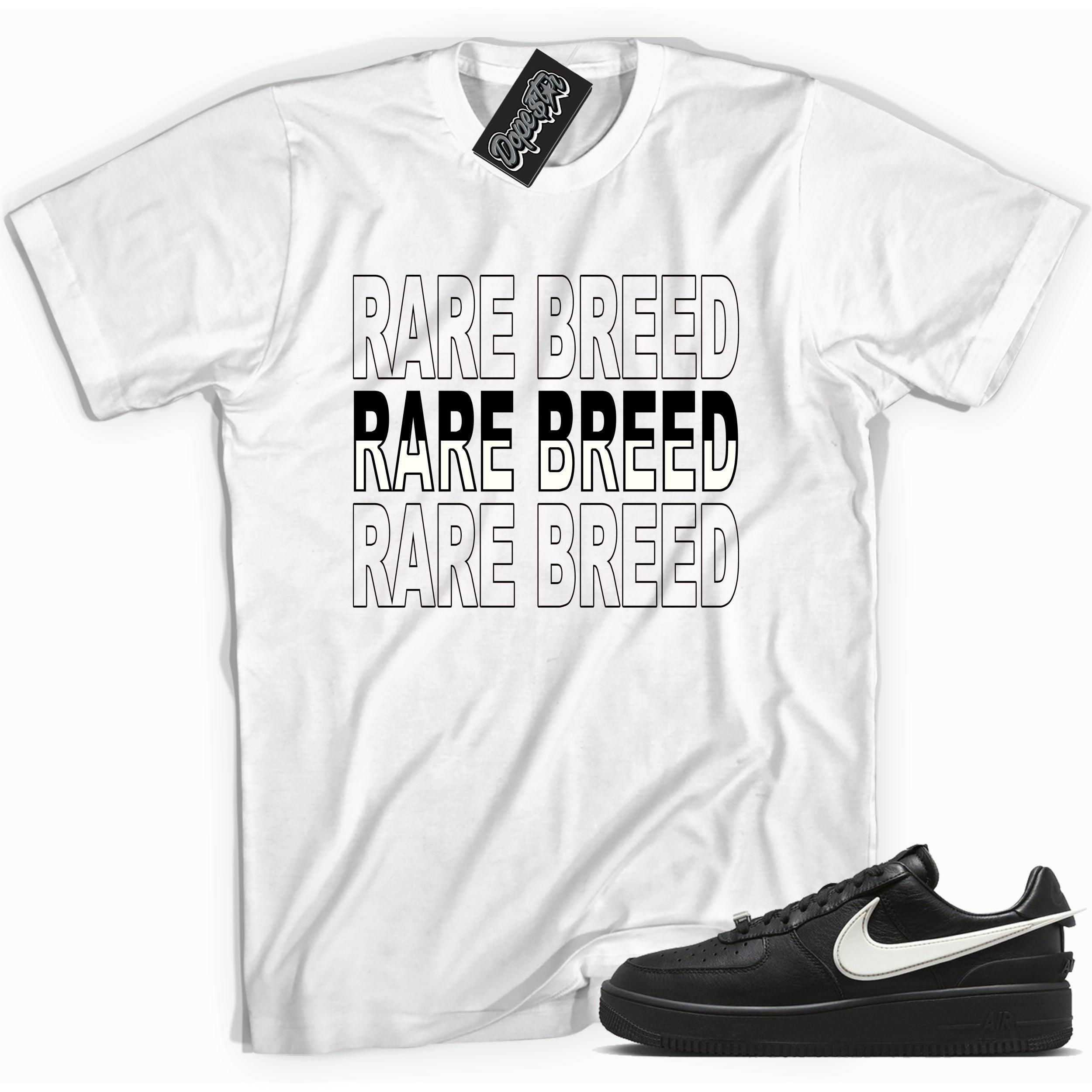 Cool white graphic tee with 'rare breed' print, that perfectly matches Nike Air Force 1 Low SP Ambush Phantom sneakers.