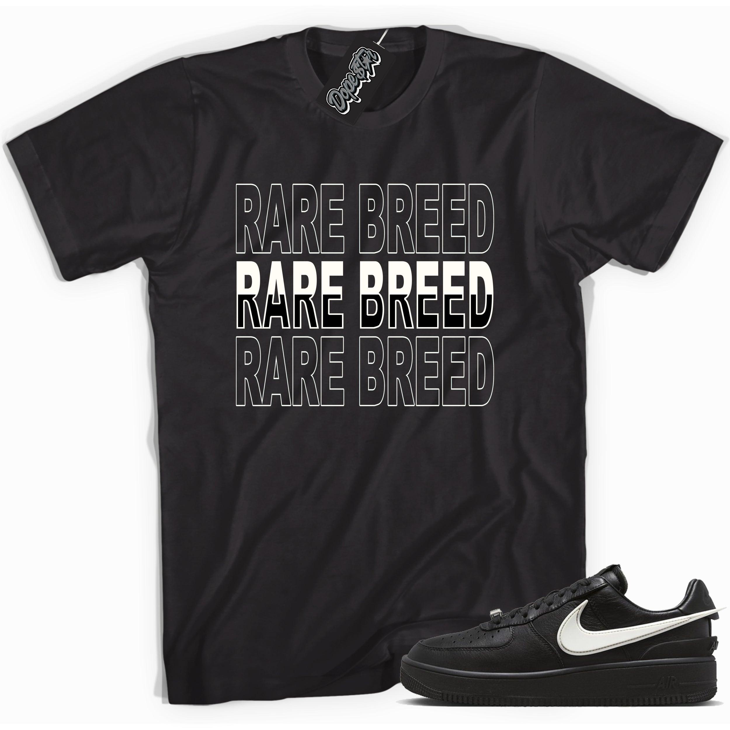 Cool black graphic tee with 'rare breed' print, that perfectly matches Nike Air Force 1 Low SP Ambush Phantom sneakers.