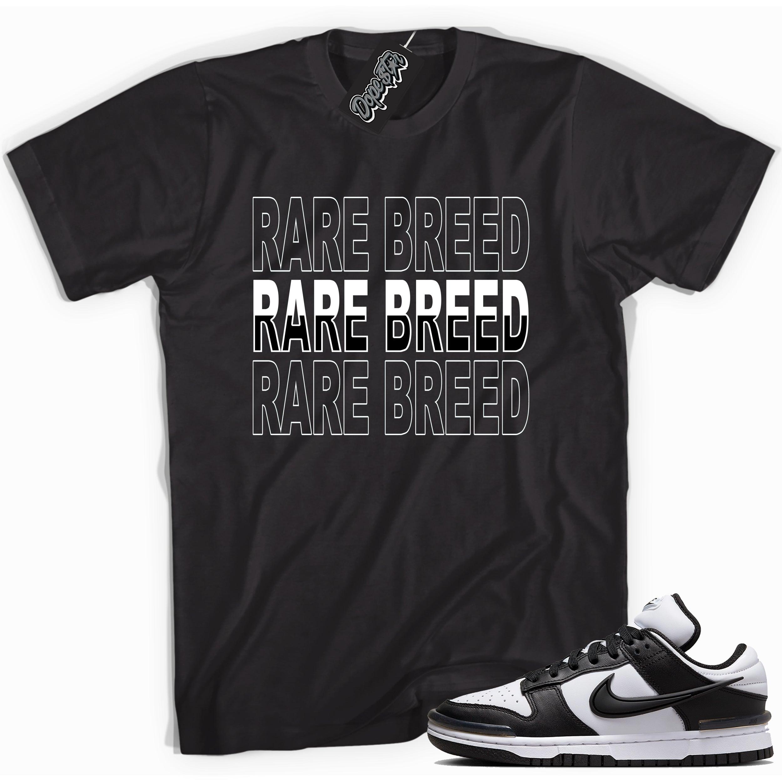 Cool black graphic tee with 'rare breed' print, that perfectly matches Nike Dunk Low Twist Panda sneakers.