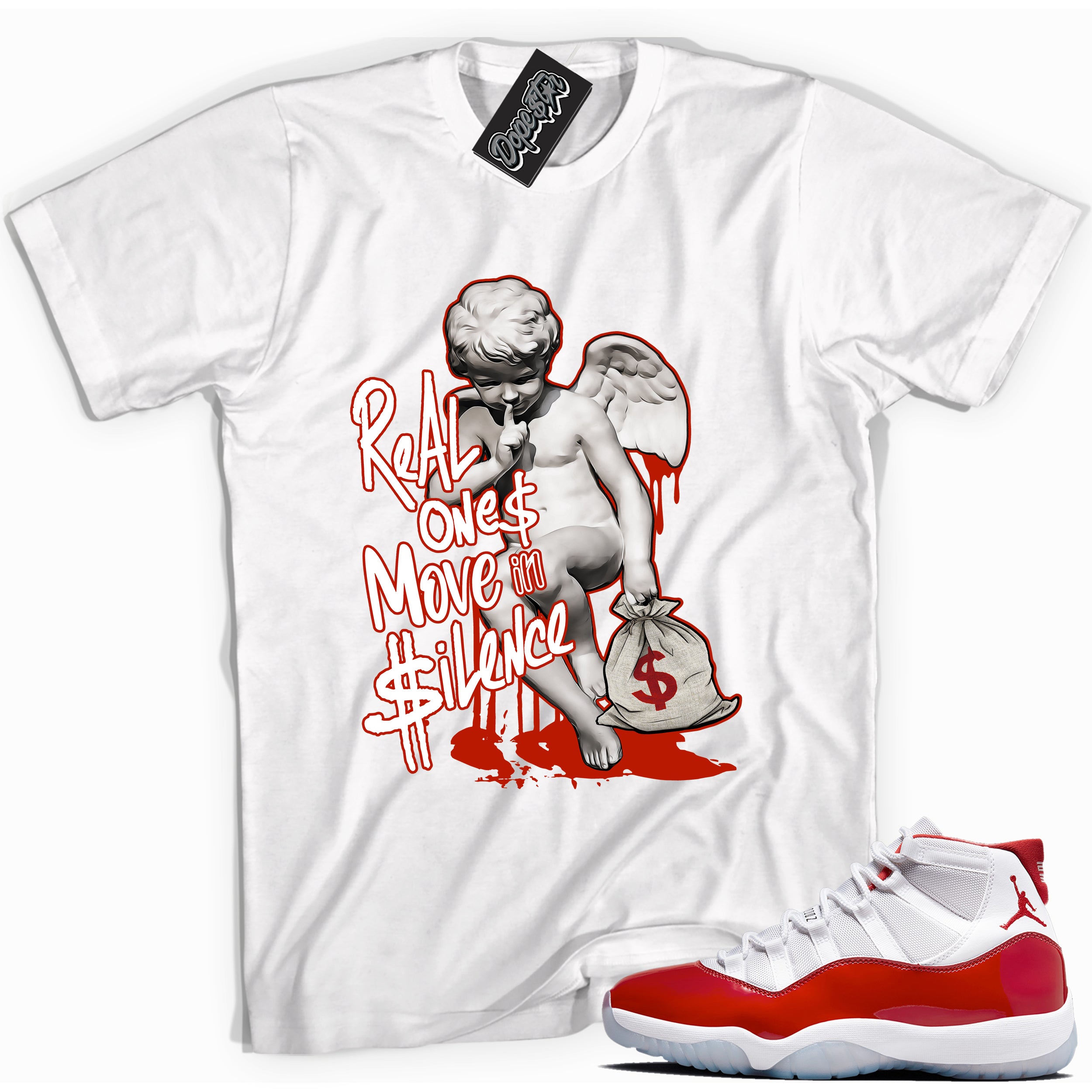 Cool White graphic tee with “ Stay Lit ” print, that perfectly matches CHERRY 11s  sneakers 