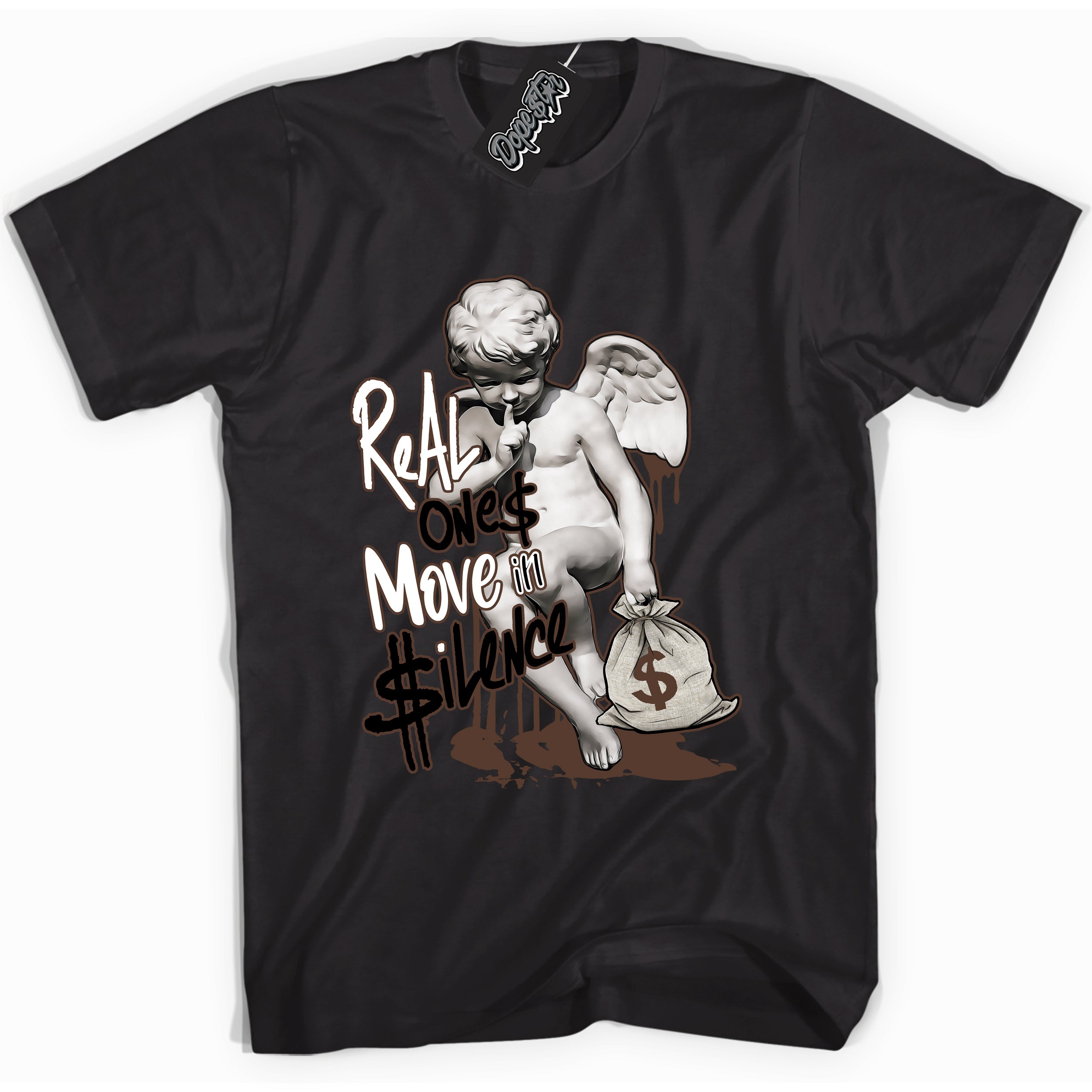 Cool Black graphic tee with “ Real Ones Cherub ” design, that perfectly matches Palomino 1s sneakers 