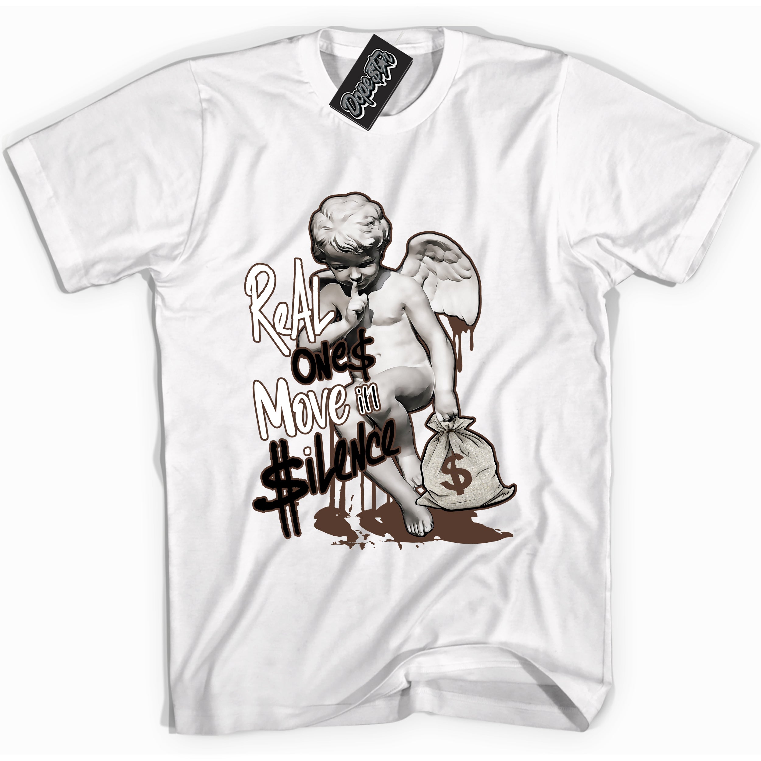 Cool White graphic tee with “ Real Ones Cherub ” design, that perfectly matches Palomino 1s sneakers 