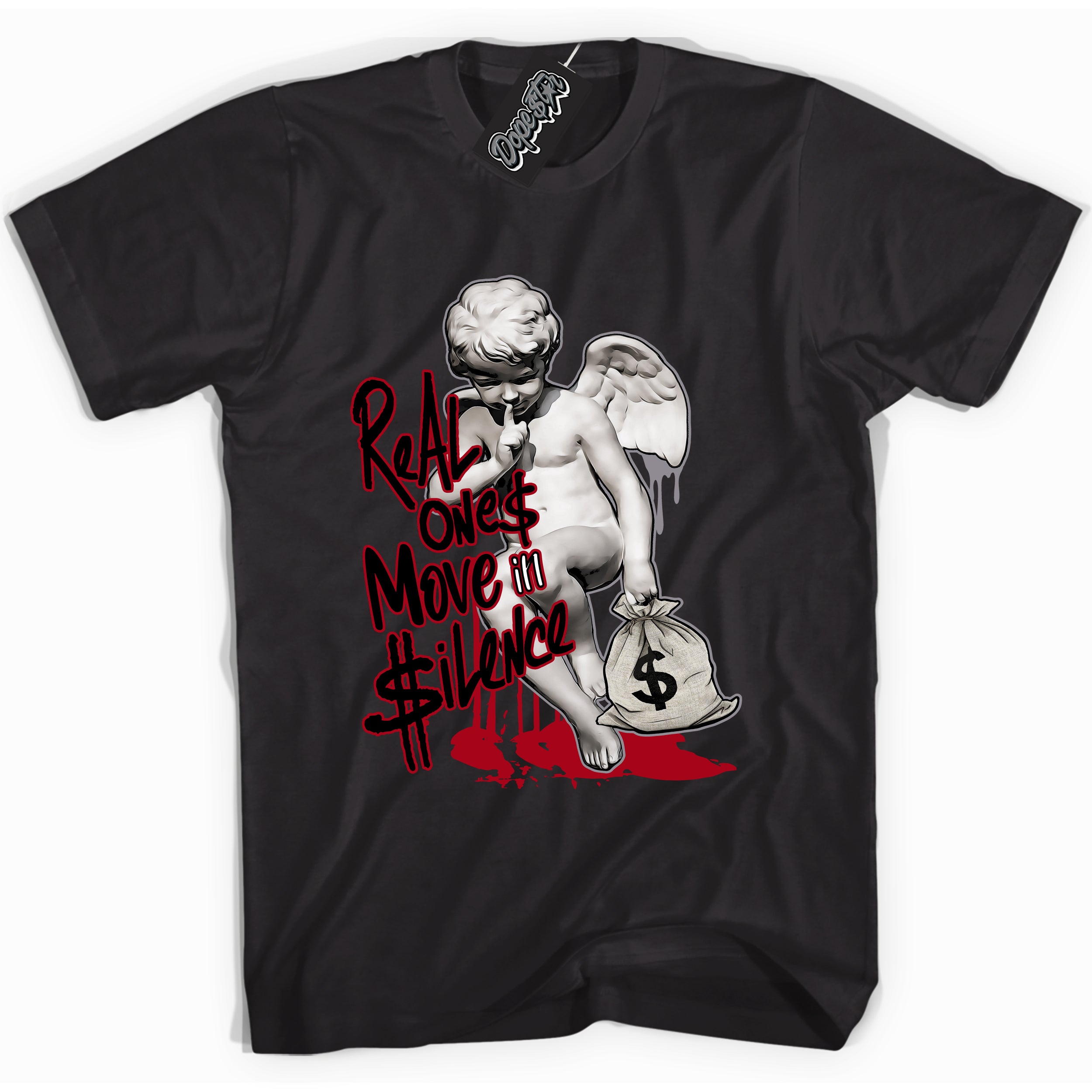 Cool Black Shirt with “ Real Ones Cherub” design that perfectly matches Bred Reimagined 4s Jordans.