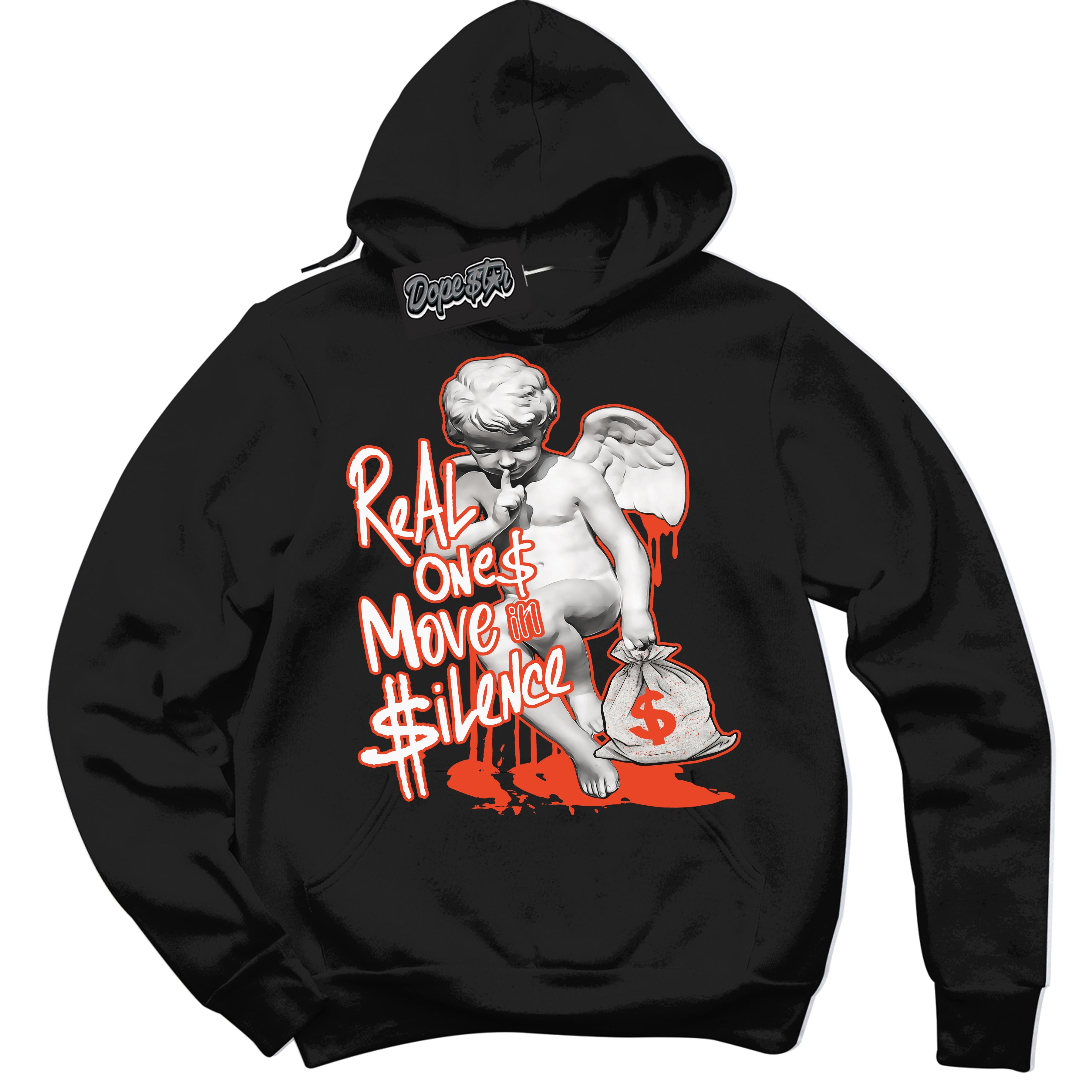 Nike Dunk Low Retro Cosmic Clay 'Real Ones Cherub' Hoodie - Black Streetwear Mockup | Sneakerhead Sweatshirt Matching Nike Dunk Low Retro Cosmic Clay | Limited Edition Urban Streetwear for Sneaker Matching OOTD | Outfits that pair perfectly with your ND Low Retro Cosmic Clay | Sneakerhead Fashion Must-Have Apparel for Men and Women.