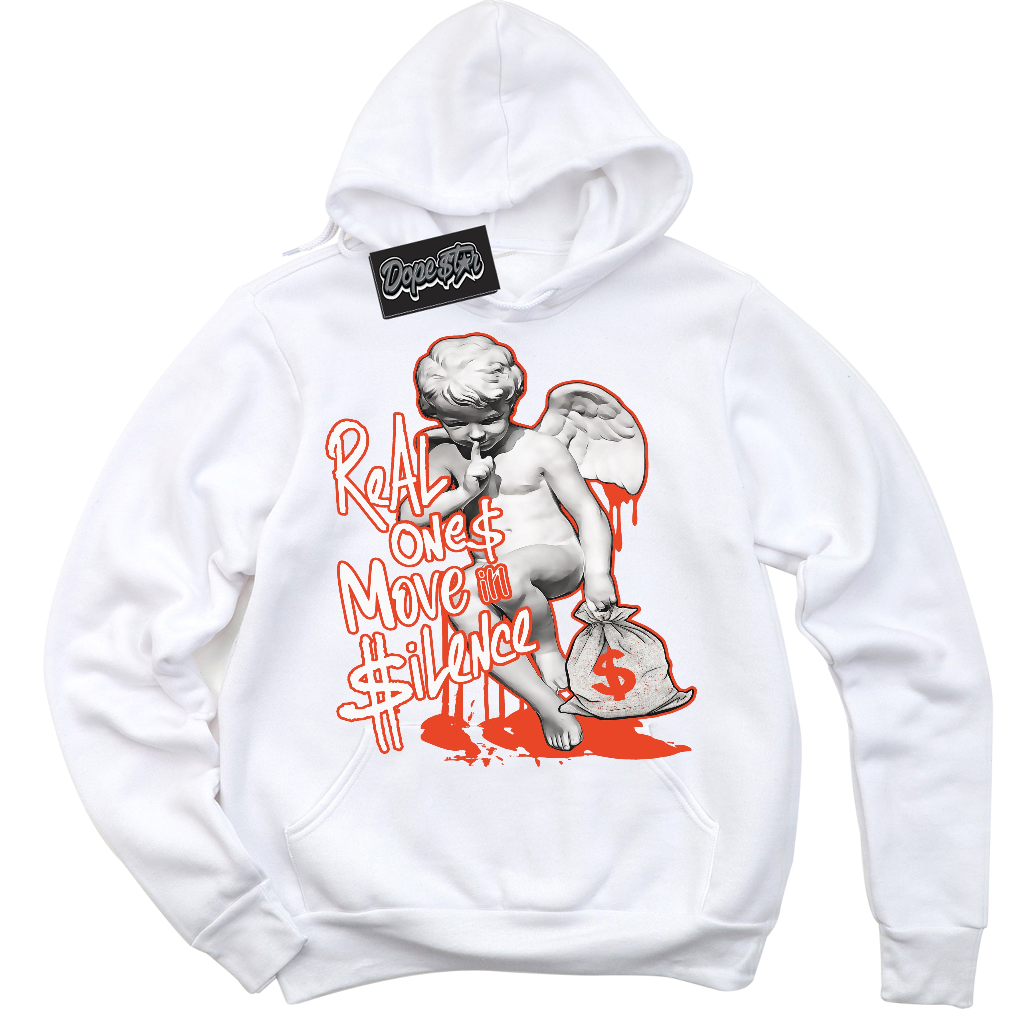 Nike Dunk Low Retro Cosmic Clay 'Real Ones Cherub' Hoodie - White Streetwear Mockup | Sneakerhead Sweatshirt Matching Nike Dunk Low Retro Cosmic Clay | Limited Edition Urban Streetwear for Sneaker Matching OOTD | Outfits that pair perfectly with your ND Low Retro Cosmic Clay | Sneakerhead Fashion Must-Have Apparel for Men and Women.