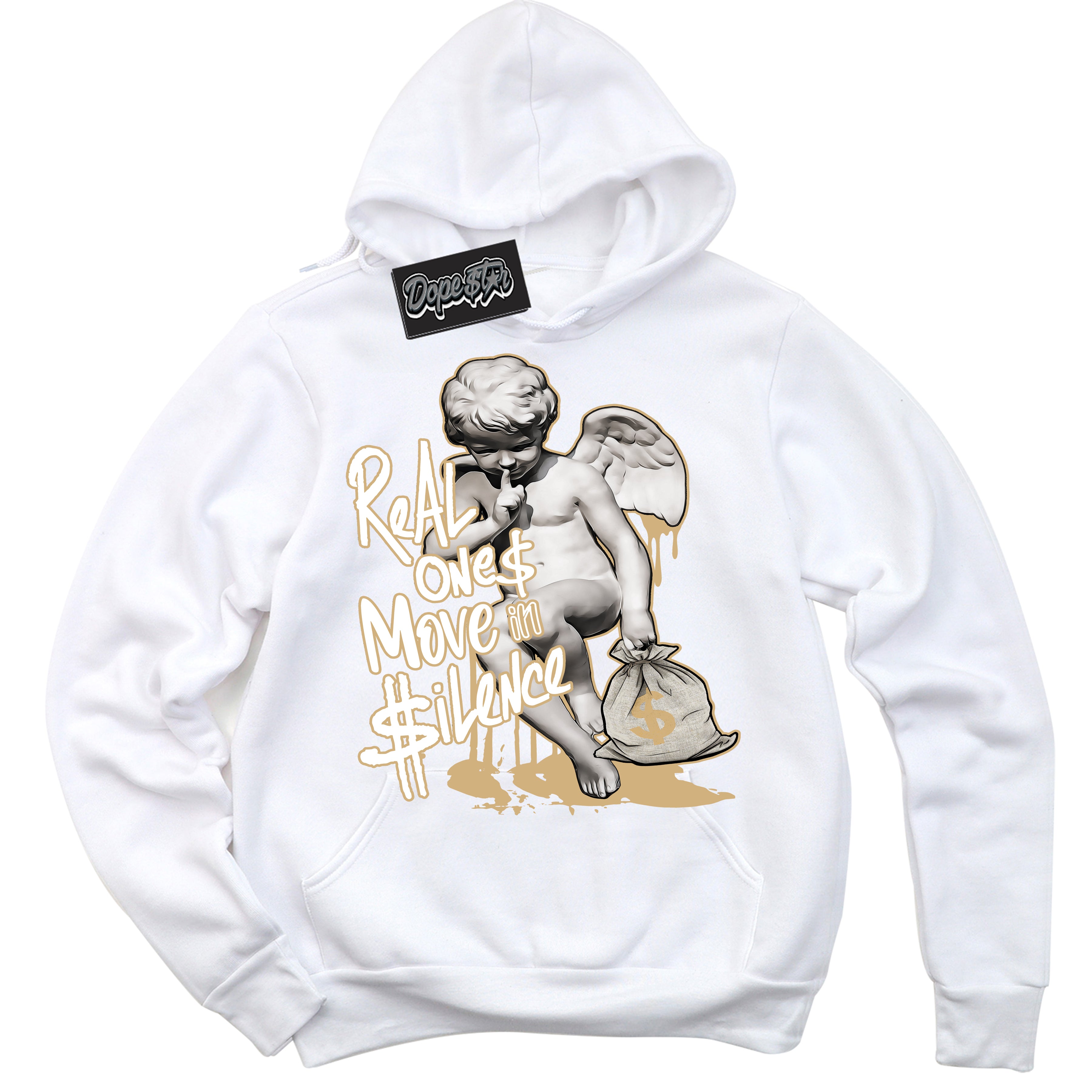 Jordan MVP White Metallic Gold ‘Real Ones Cherub’ – White Streetwear Hoodie | Sneaker Matching sweatshirt for Jordan MVP White Metallic Gold | Men's and Women's Streetwear Graphic Hoodie by Sneaker Shirts Outlet
