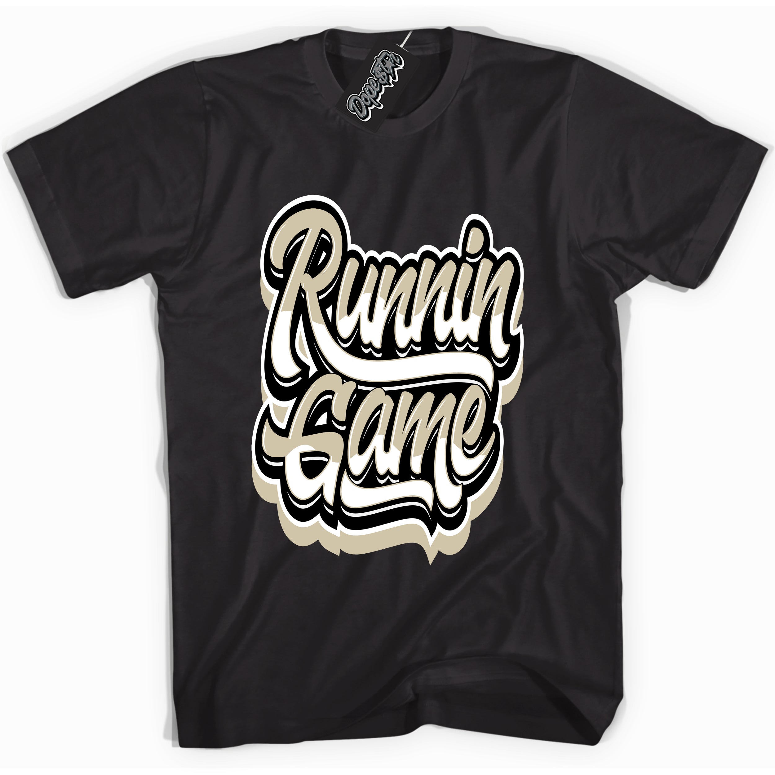 Cool Black Shirt with “ Running Game” design that perfectly matches Gratitude 11s Sneakers.