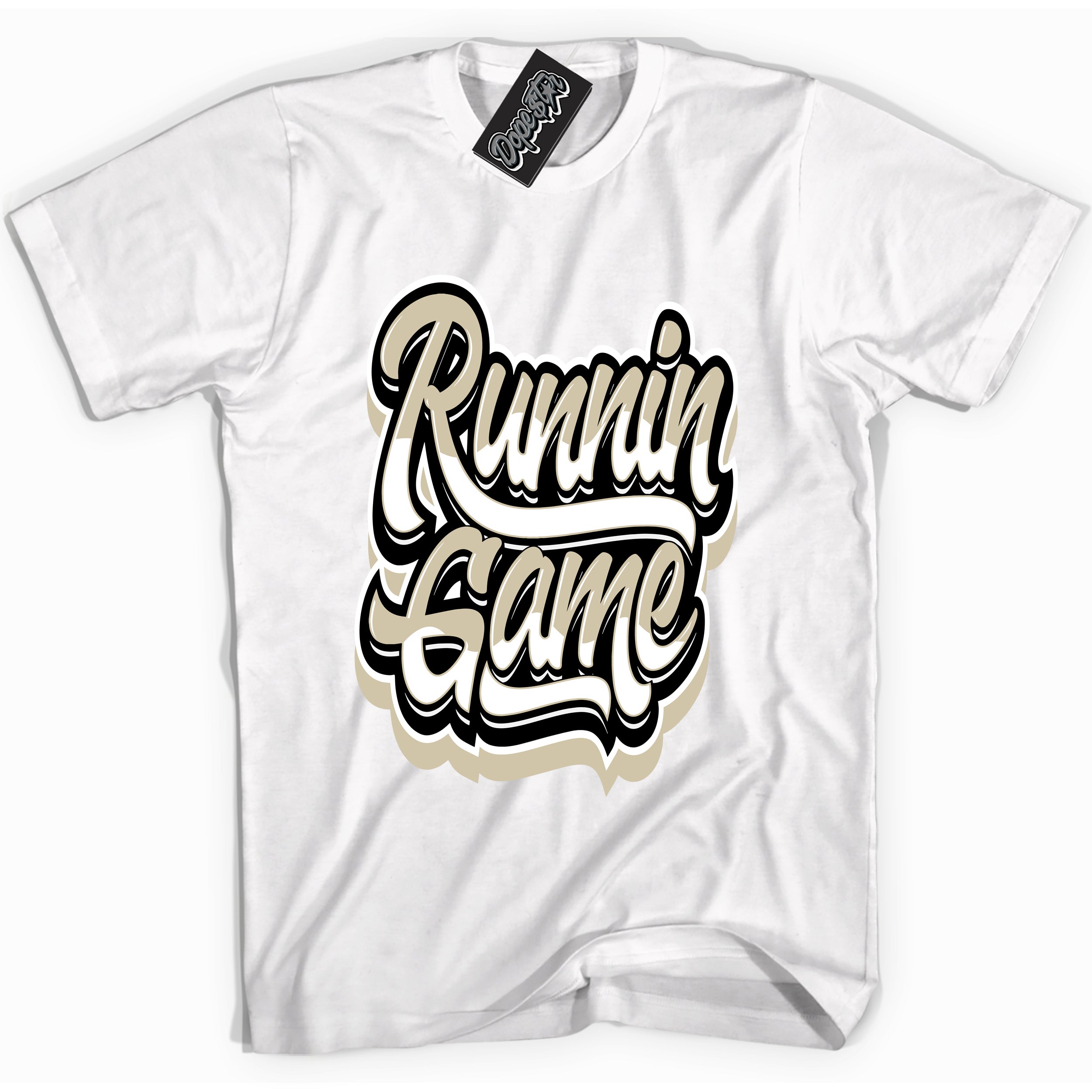 Cool White Shirt with “ Running Game” design that perfectly matches Gratitude 11s Sneakers.