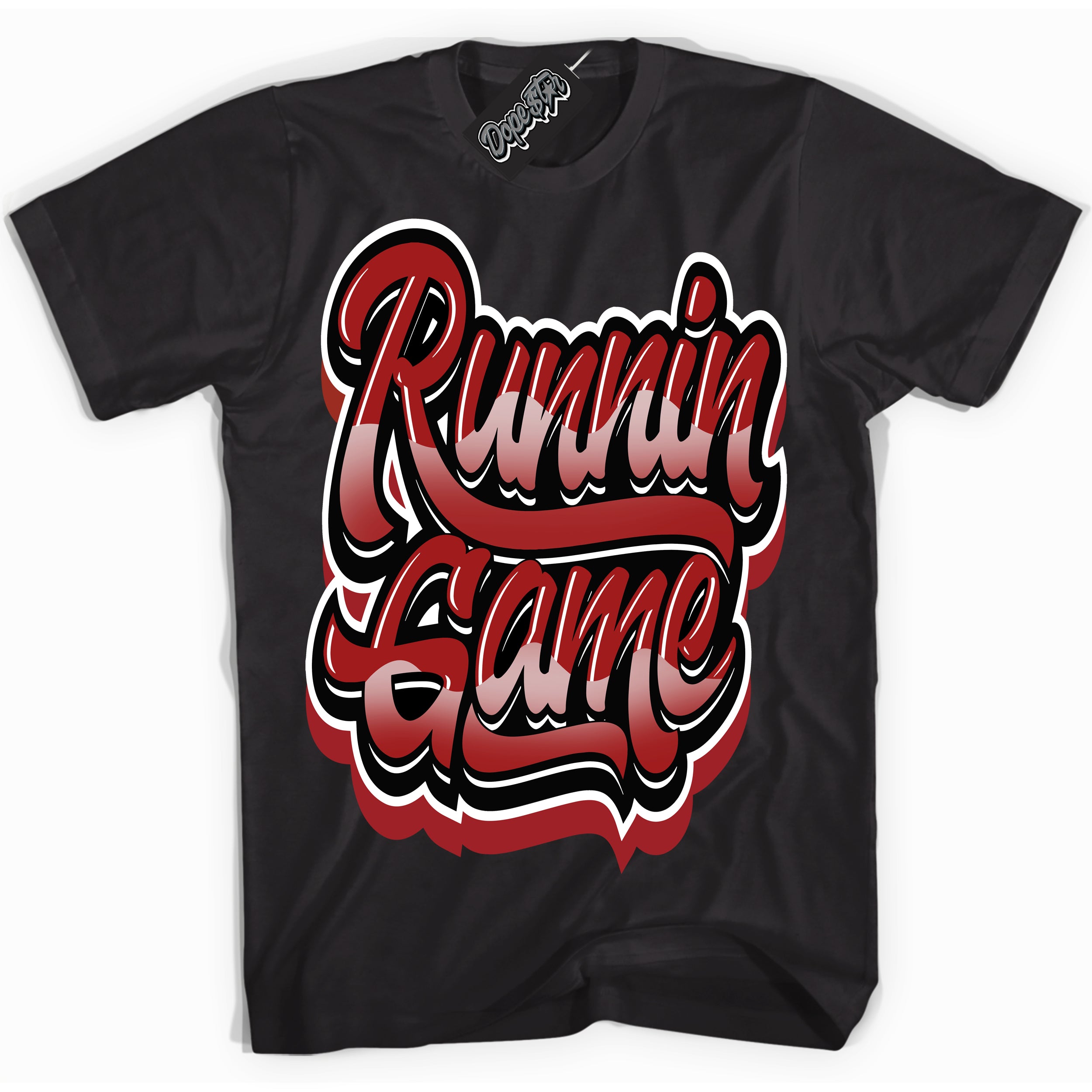 Cool Black graphic tee with “ Running Game ” print, that perfectly matches Lost And Found 1s sneakers 