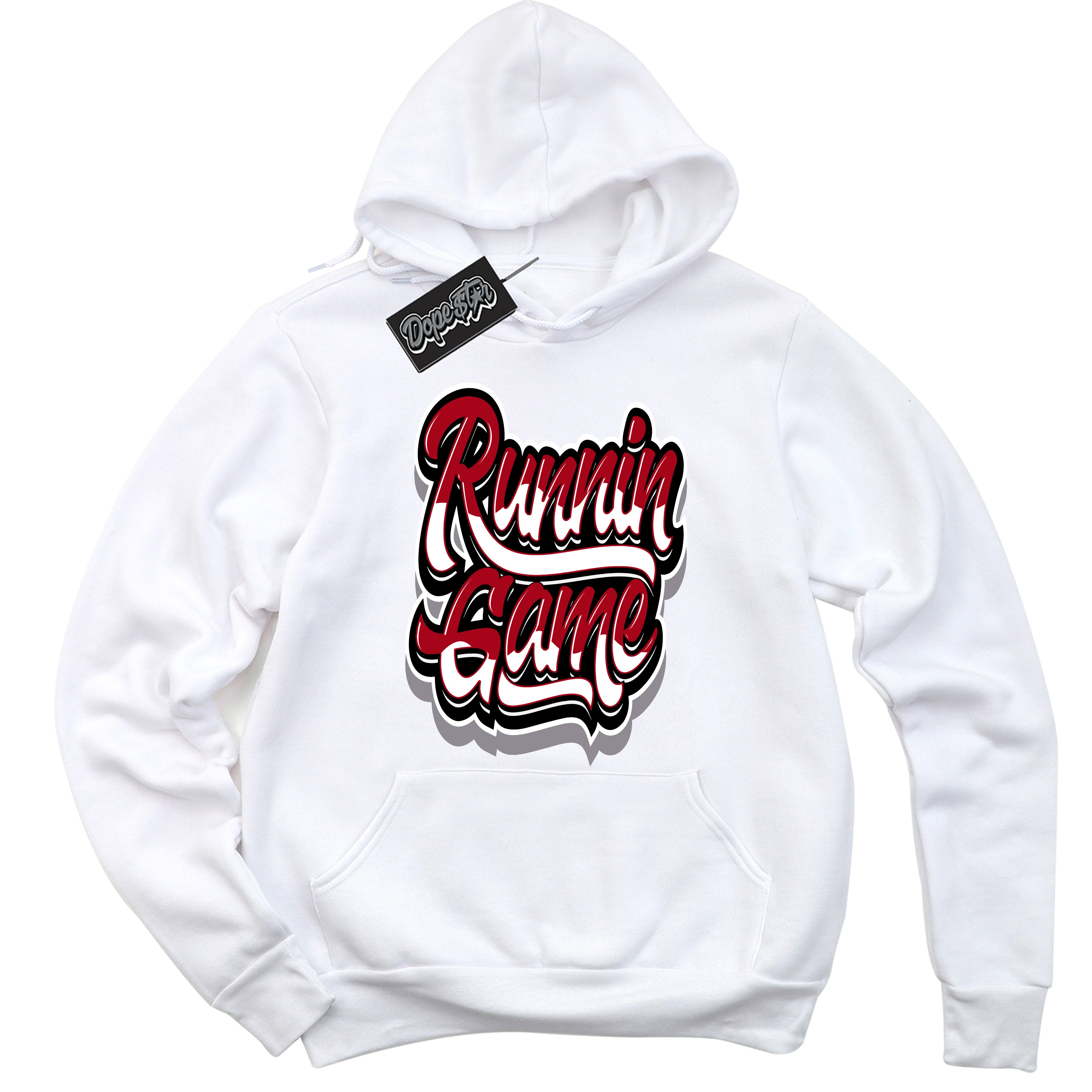 Cool White Hoodie with “ Running Game ”  design that Perfectly Matches Bred Reimagined 4s Jordans.