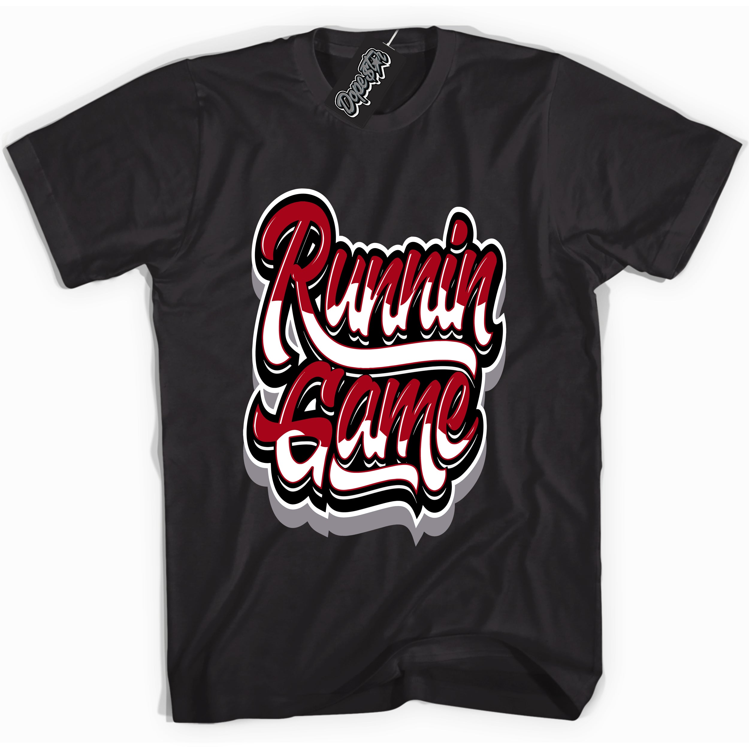 Cool Black Shirt with “ Running Game” design that perfectly matches Bred Reimagined 4s Jordans.