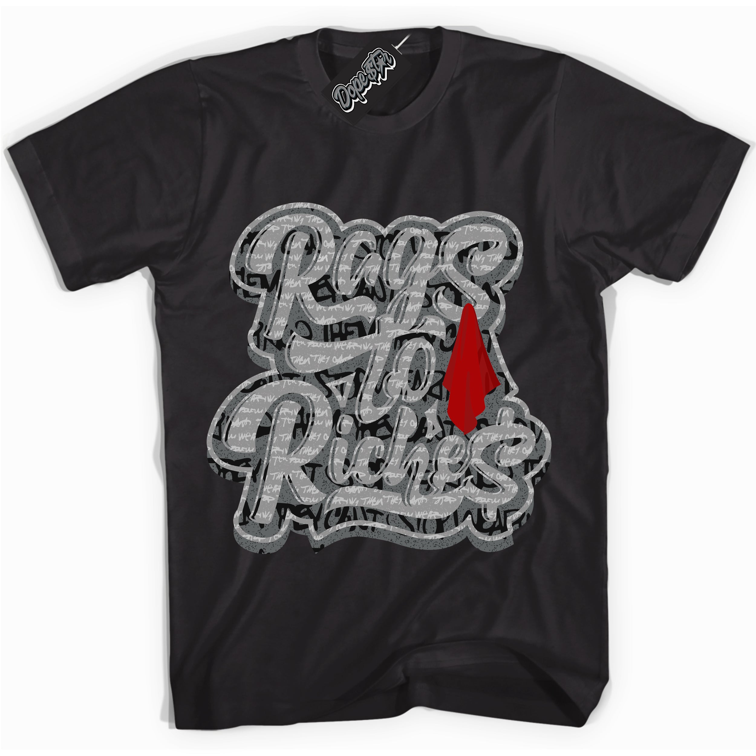 Cool Black Shirt with “ Rags To Riches ” design that perfectly matches Rebellionaire 1s Sneakers.