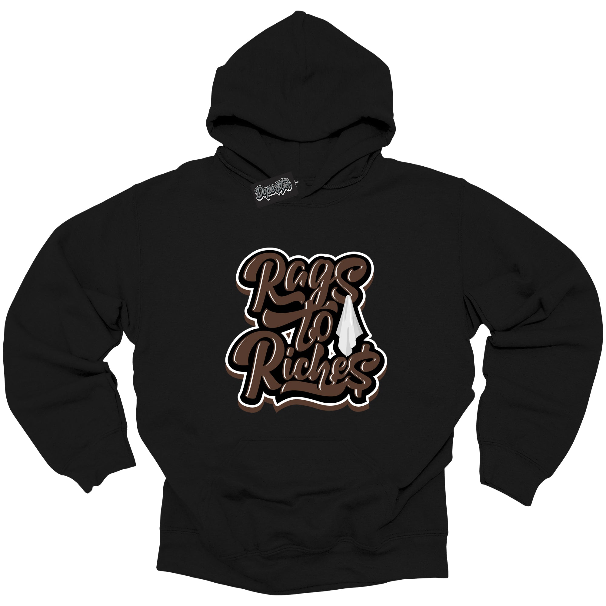 Cool Black Graphic DopeStar Hoodie with “ Rags To Riches “ print, that perfectly matches Palomino 1s sneakers