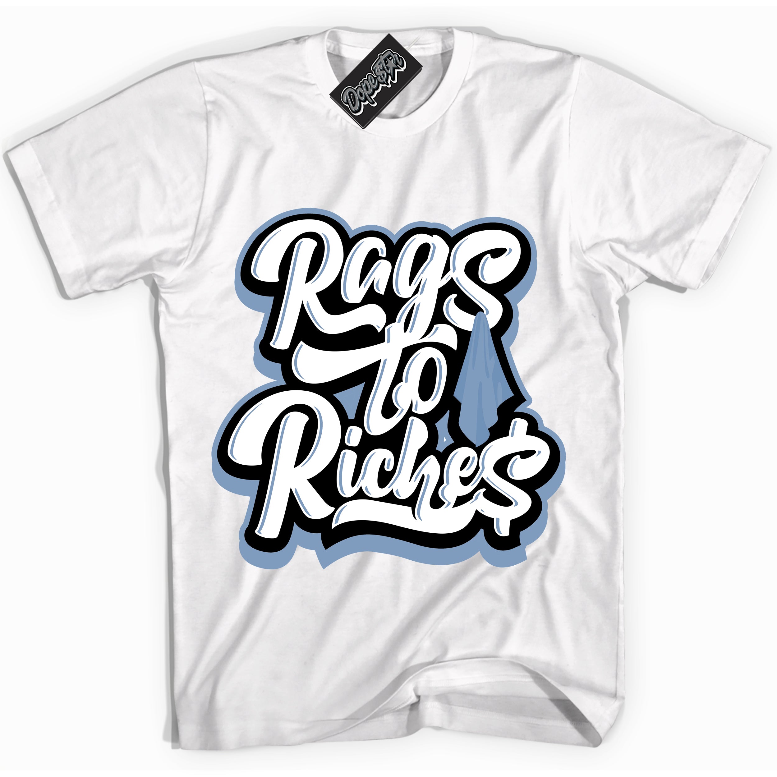 Cool White Shirt with “ Rags To Riches” design that perfectly matches Reverse Oreo 6s Sneakers.