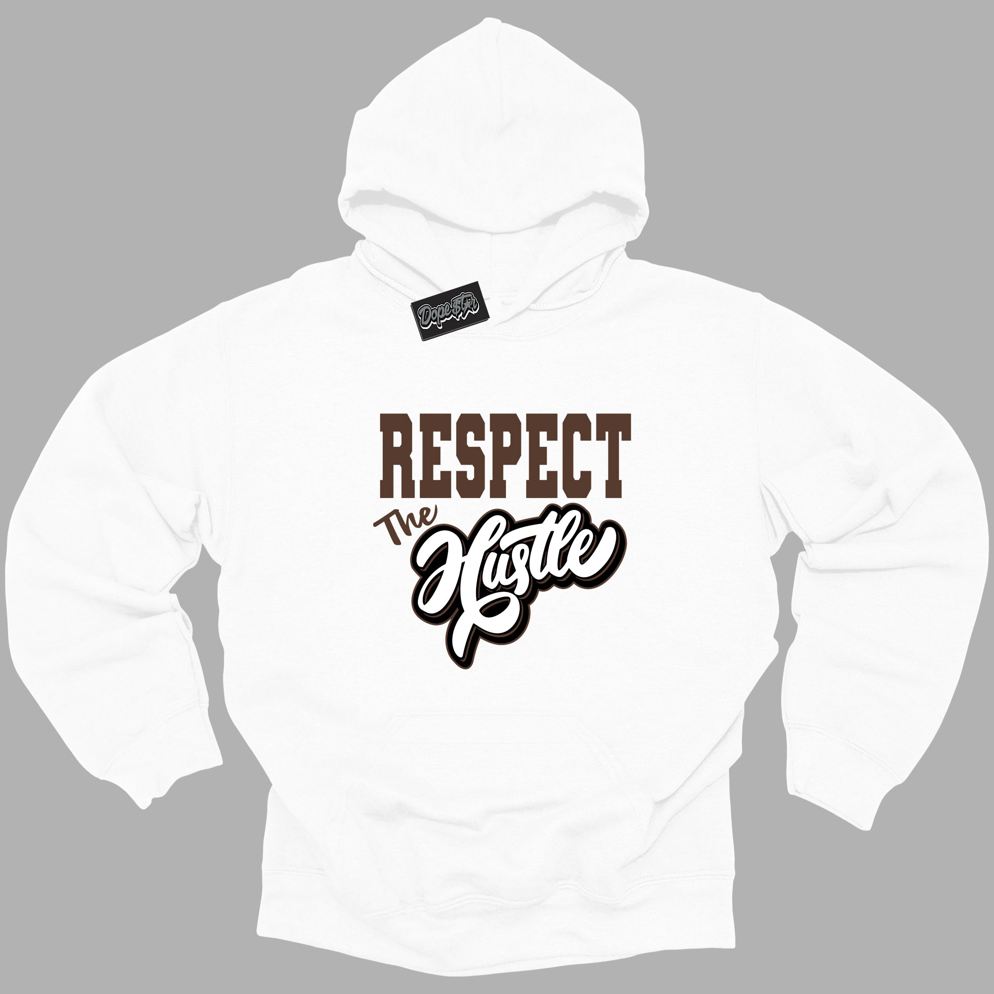 Cool White Graphic DopeStar Hoodie with “ Respect The Hustle “ print, that perfectly matches Palomino 1s sneakers