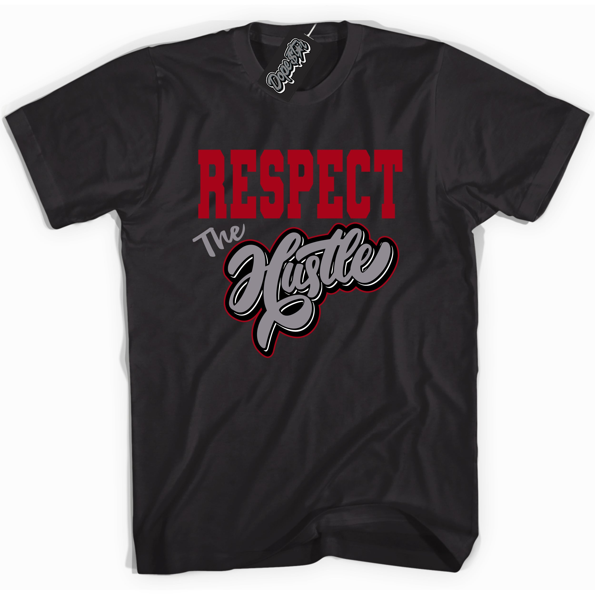 Cool Black Shirt with “ Respect The Hustle” design that perfectly matches Bred Reimagined 4s Jordans.