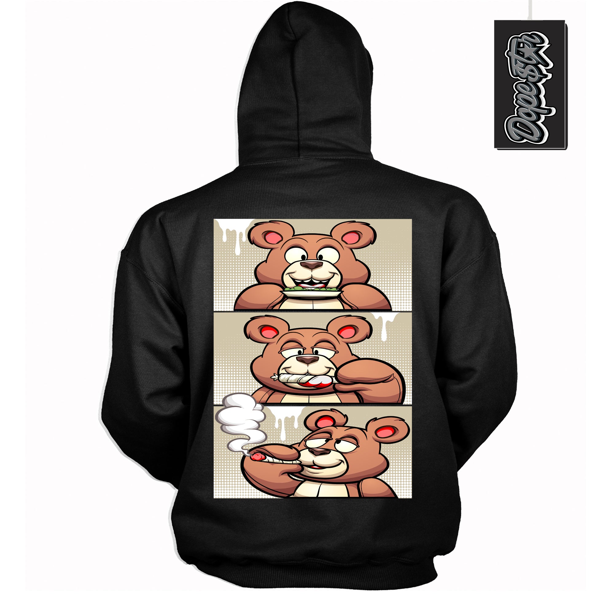 Cool Black Hoodie with “ Roll It Lick It Smoke It Bear ”  design that Perfectly Matches  Gratitude 11s Sneakers.