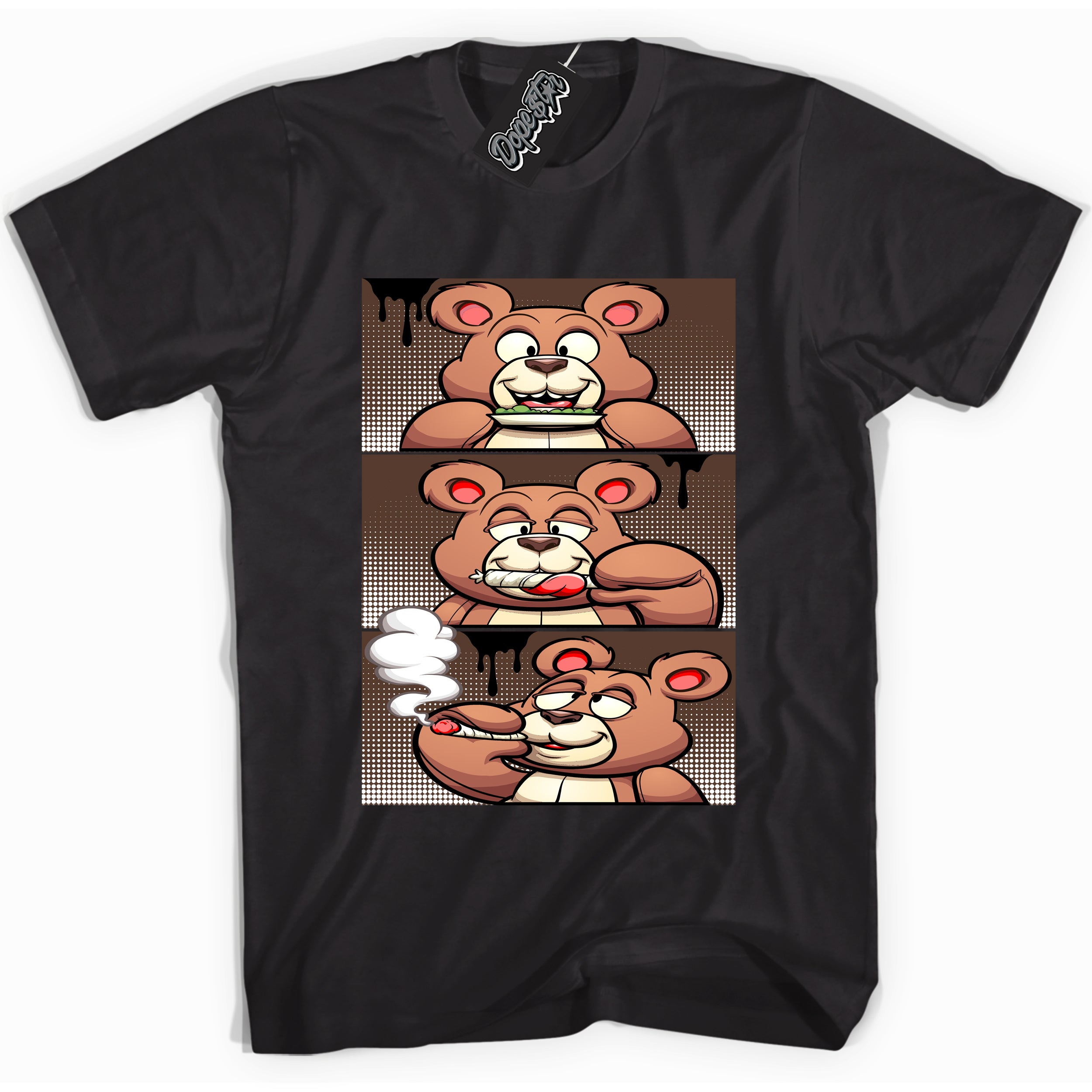 Cool Black graphic tee with “ Roll It Lick It Smoke It Bear ” design, that perfectly matches Palomino 1s sneakers 