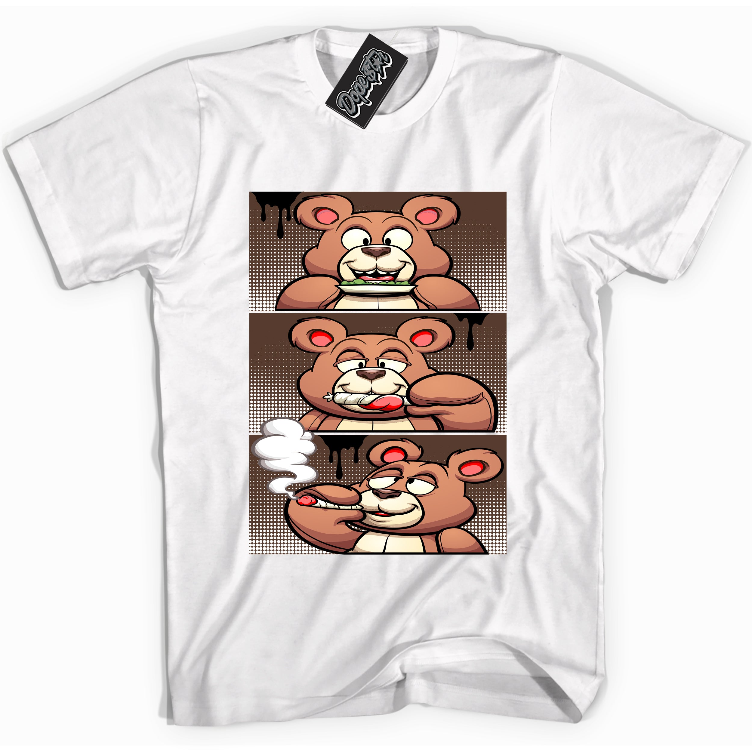 Cool White graphic tee with “ Roll It Lick It Smoke It Bear ” design, that perfectly matches Palomino 1s sneakers 