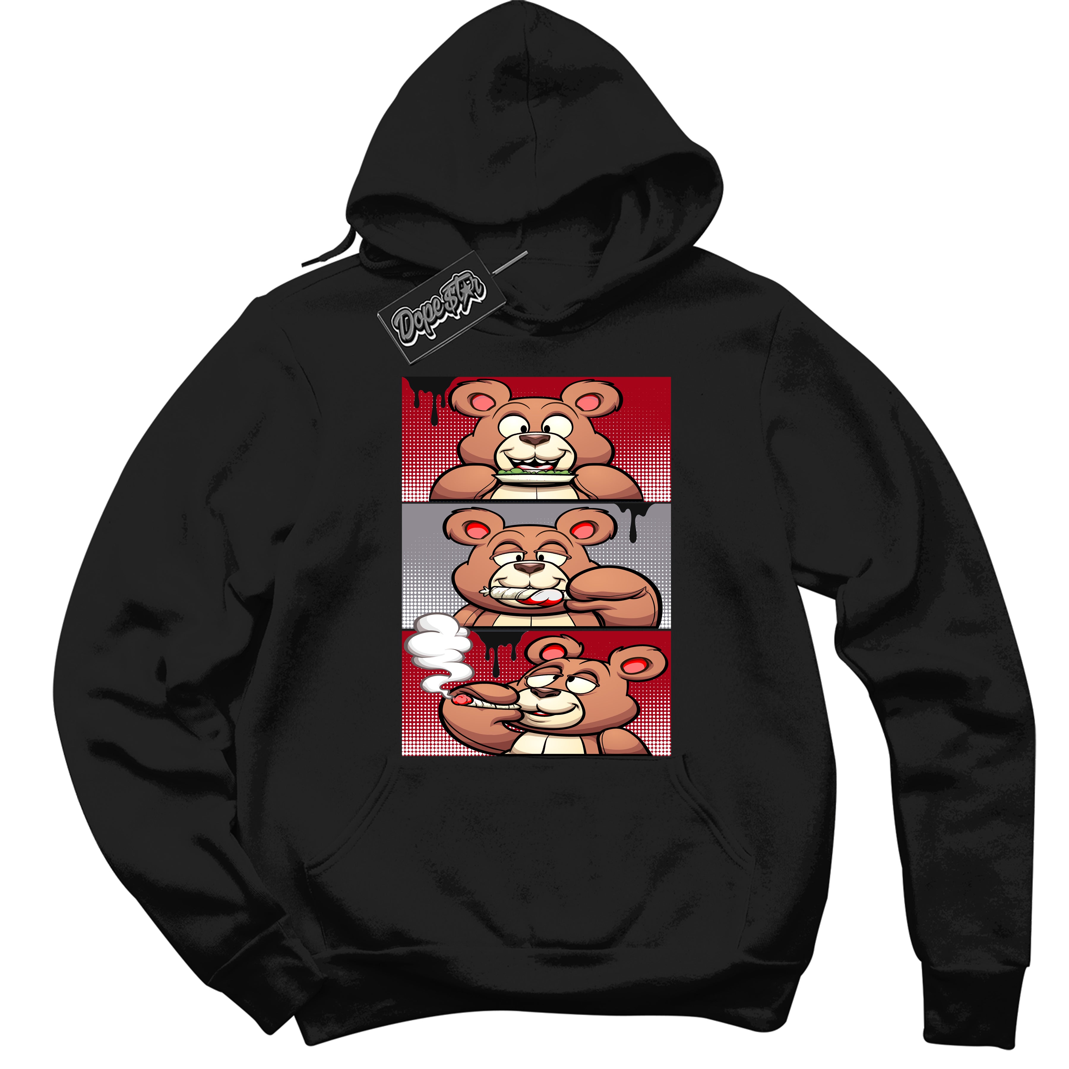 Cool Black Hoodie with “ Roll It Lick It Smoke It Bear ”  design that Perfectly Matches  Bred Reimagined 4s Jordans.