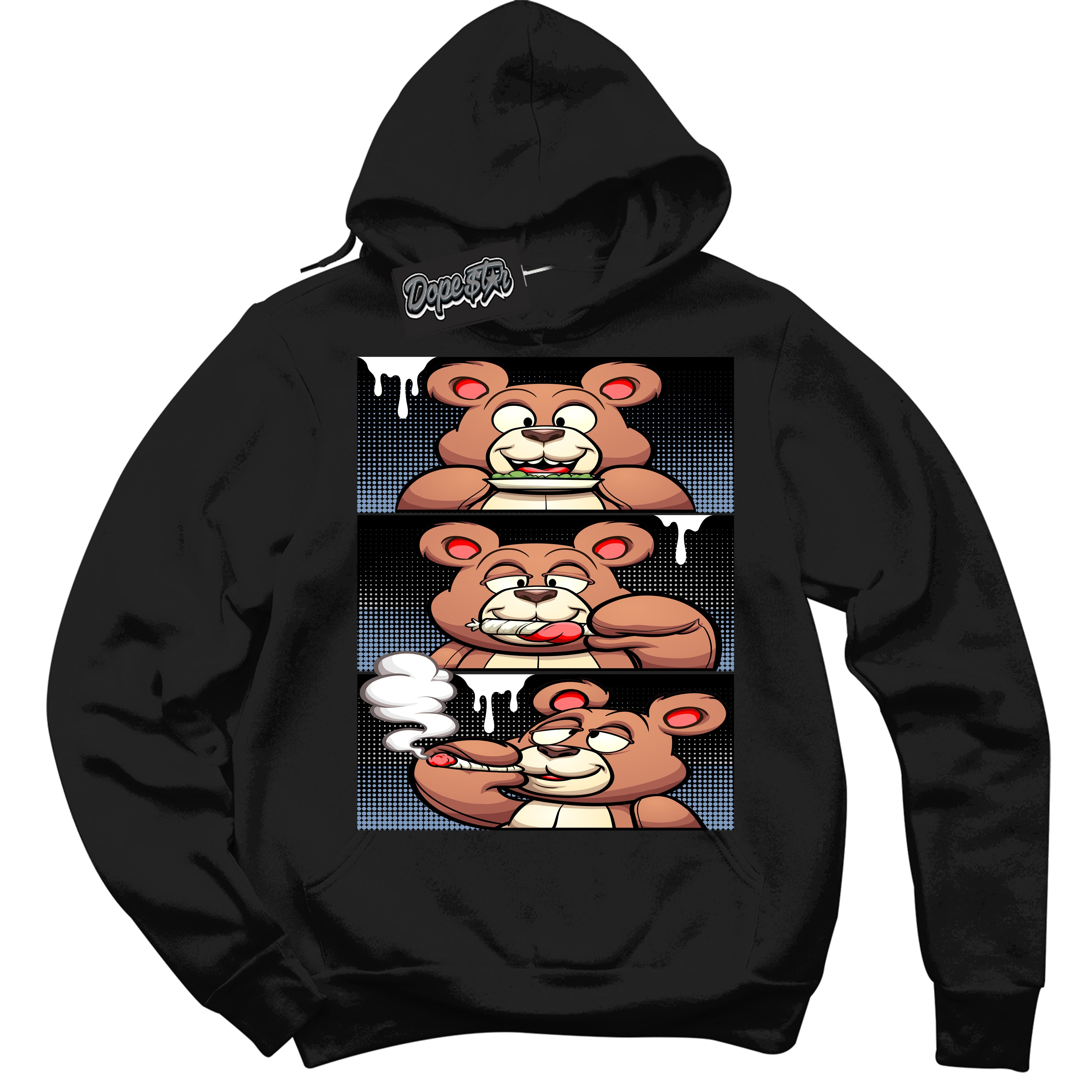 Cool Black Hoodie with “ Roll It Lick It Smoke It Bear ”  design that Perfectly Matches Reverse Oreo 6s Sneakers.