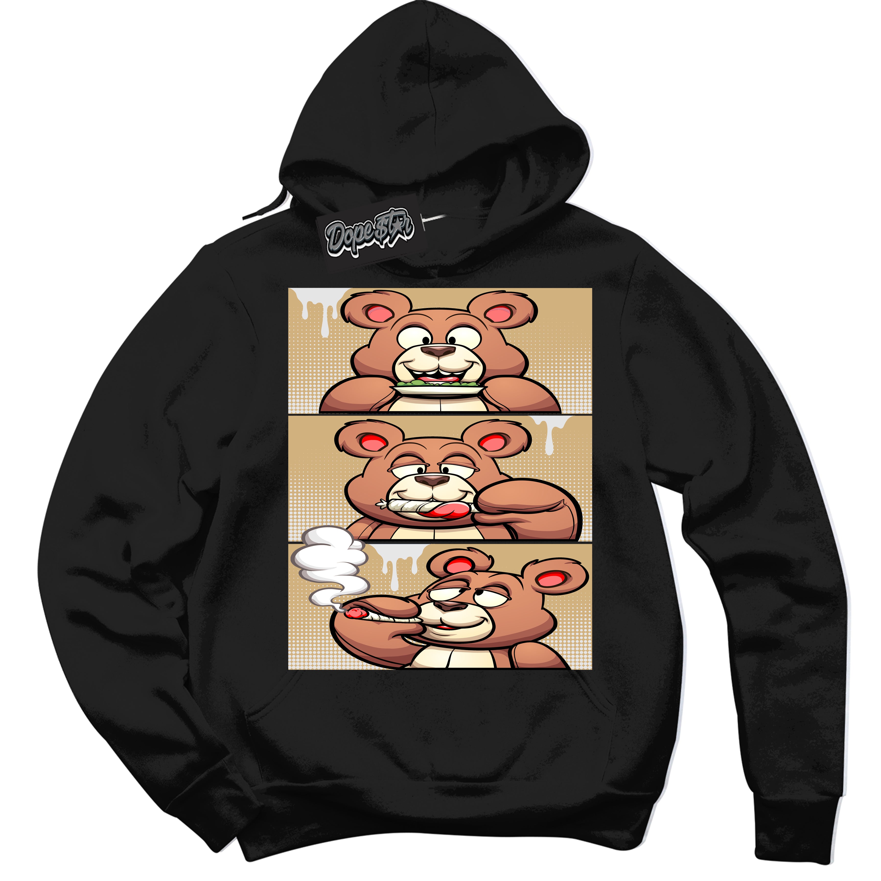 Jordan MVP White Metallic Gold ‘Roll It Lick It Smoke It Bear’ – Black Streetwear Hoodie | Sneaker Matching sweatshirt for Jordan MVP White Metallic Gold | Men's and Women's Streetwear Graphic Hoodie by Sneaker Shirts Outlet
