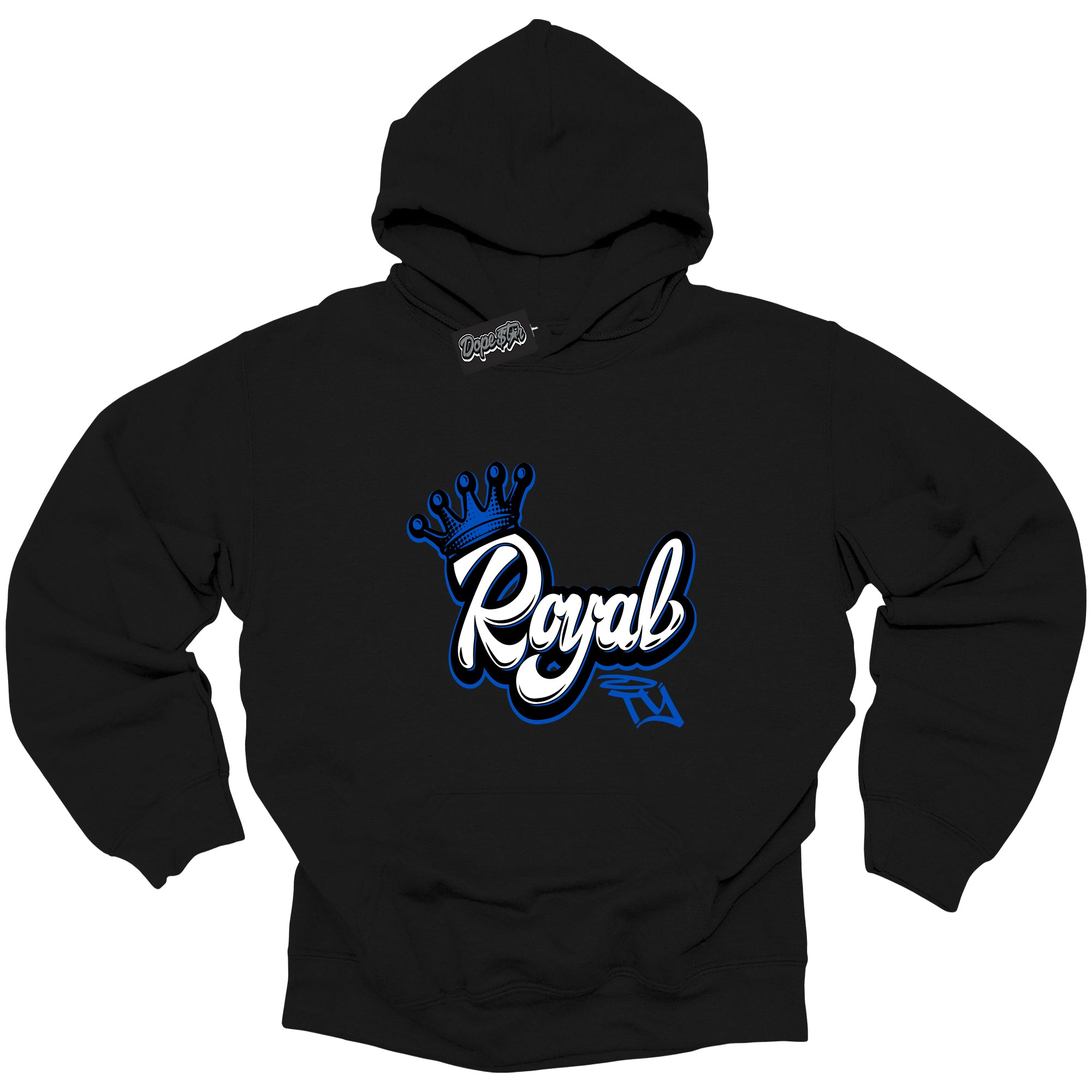 Cool Black Hoodie with “ Royalty ”  design that Perfectly Matches  Royal Reimagined 1s Sneakers.