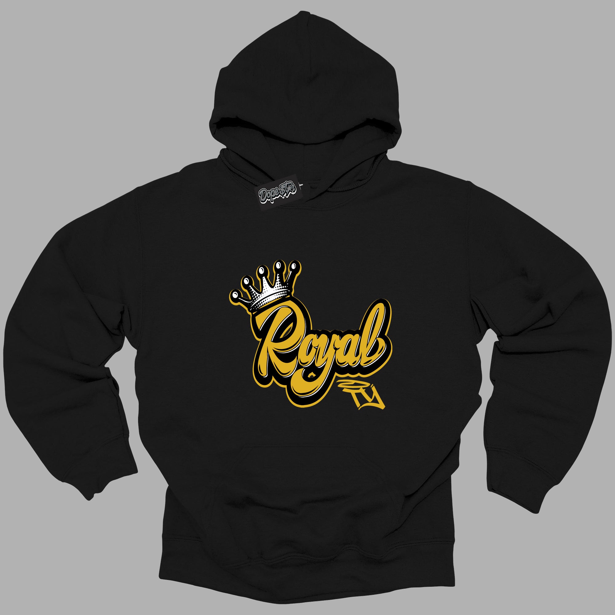 Cool Black Hoodie with “ Royalty ”  design that Perfectly Matches Yellow Ochre 6s Sneakers.