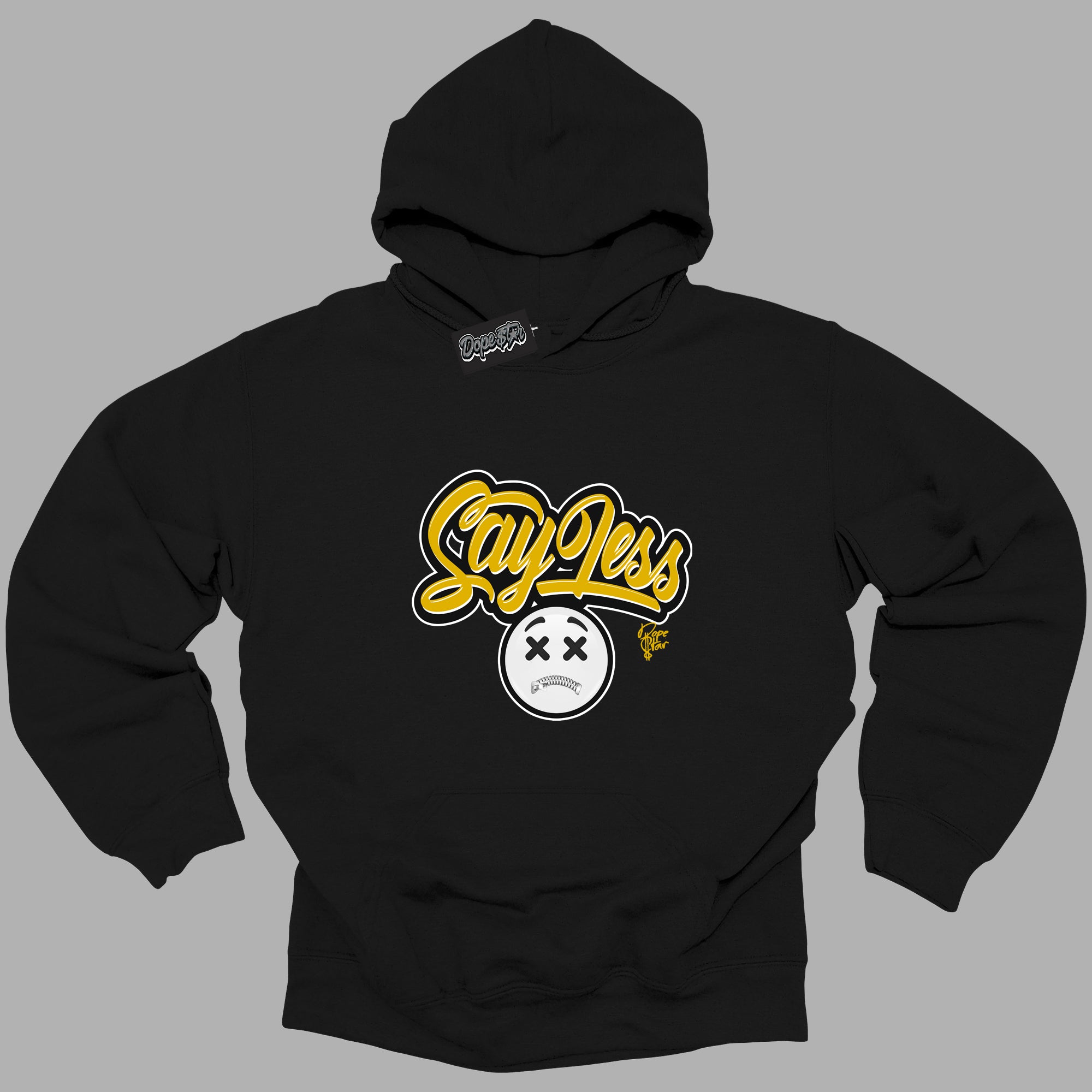 Cool Black Hoodie with “Say Less ”  design that Perfectly Matches Yellow Ochre 6s Sneakers.