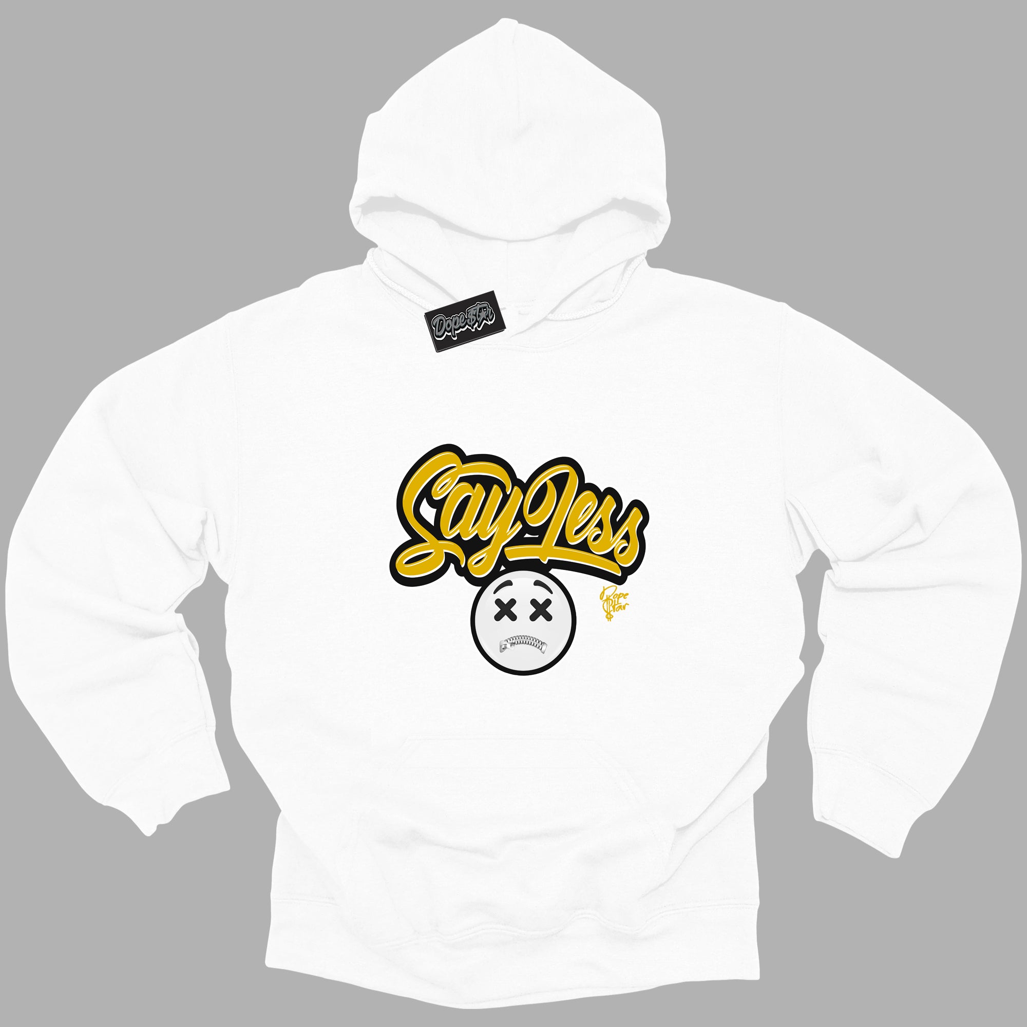 Cool White Hoodie with “Say Less ”  design that Perfectly Matches Yellow Ochre 6s Sneakers.