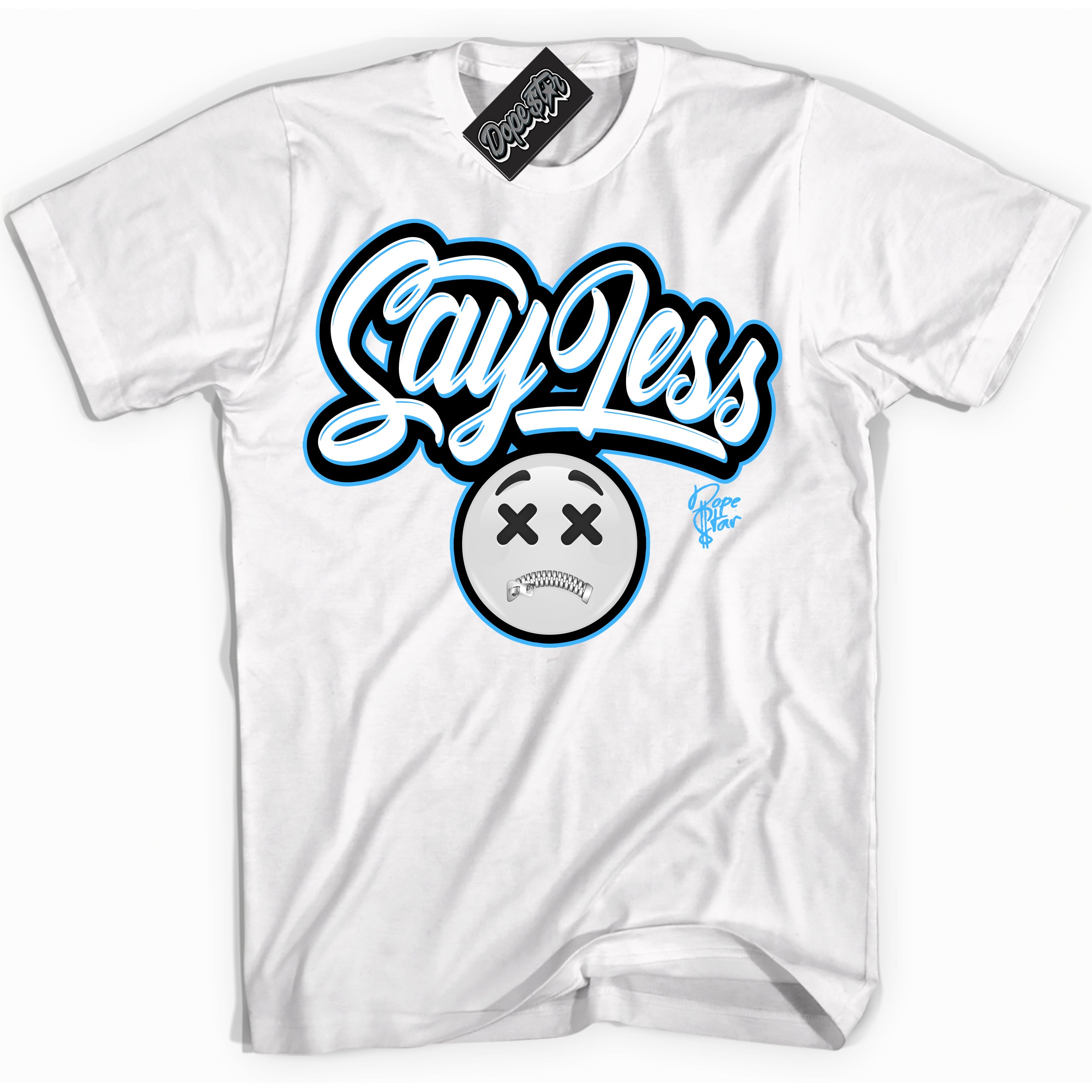 Cool White graphic tee with “ Say Less ” design, that perfectly matches Powder Blue 9s sneakers 