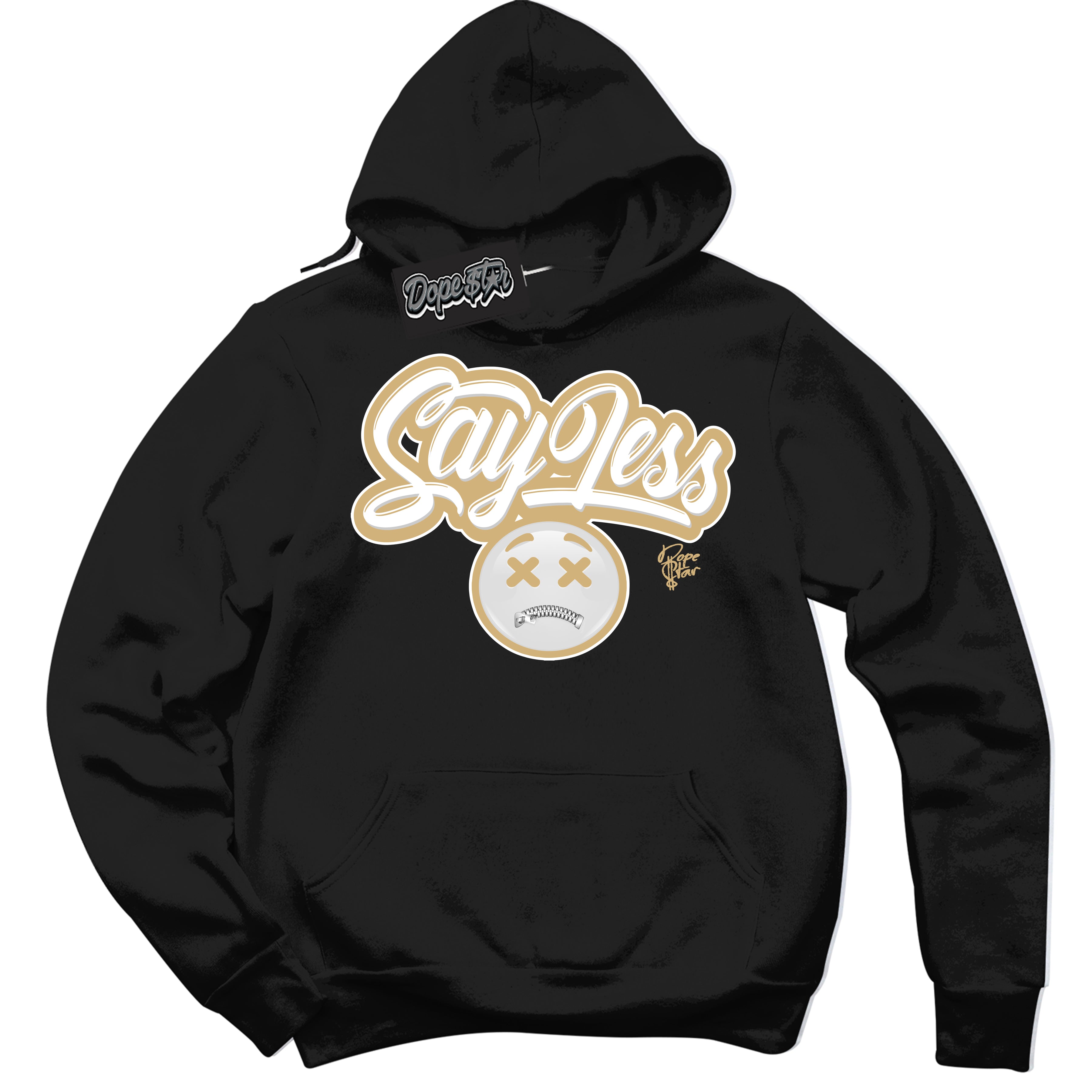Jordan MVP White Metallic Gold ‘Say Less’ – Black Streetwear Hoodie | Sneaker Matching sweatshirt for Jordan MVP White Metallic Gold | Men's and Women's Streetwear Graphic Hoodie by Sneaker Shirts Outlet
