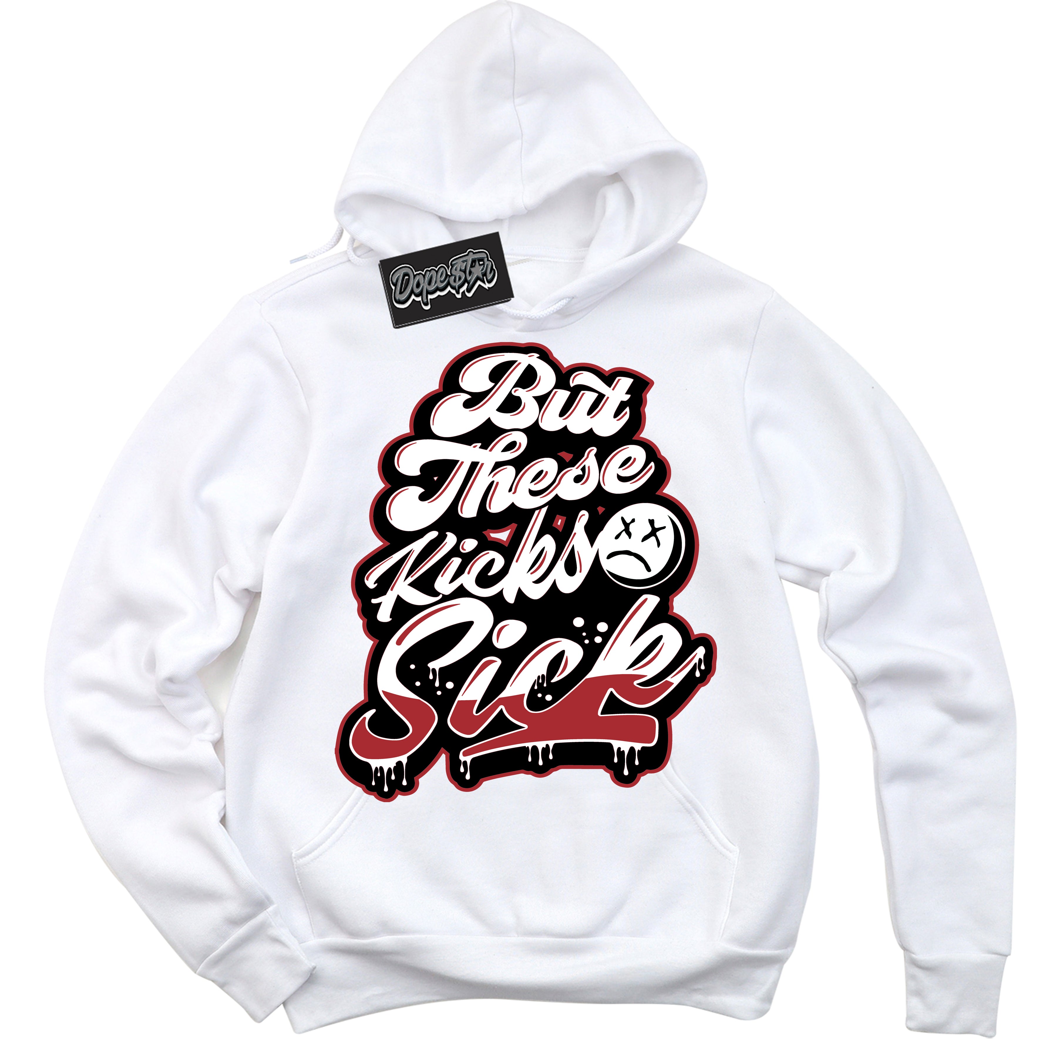 AJ1 Retro High OG Black Toe Reimagined 'Kick Sick' Hoodie- White Streetwear Mockup | Sneakerhead Hoodie Matching Black Toe Reimagined AJ1 Highs | Limited Edition Jordan 1 Retro High OG Black Toe Reimagined hoodie for Men & Women | Drip with Your Black Toe Reimagined 1s Kicks | Sneakerhead Fashion Must-Have.