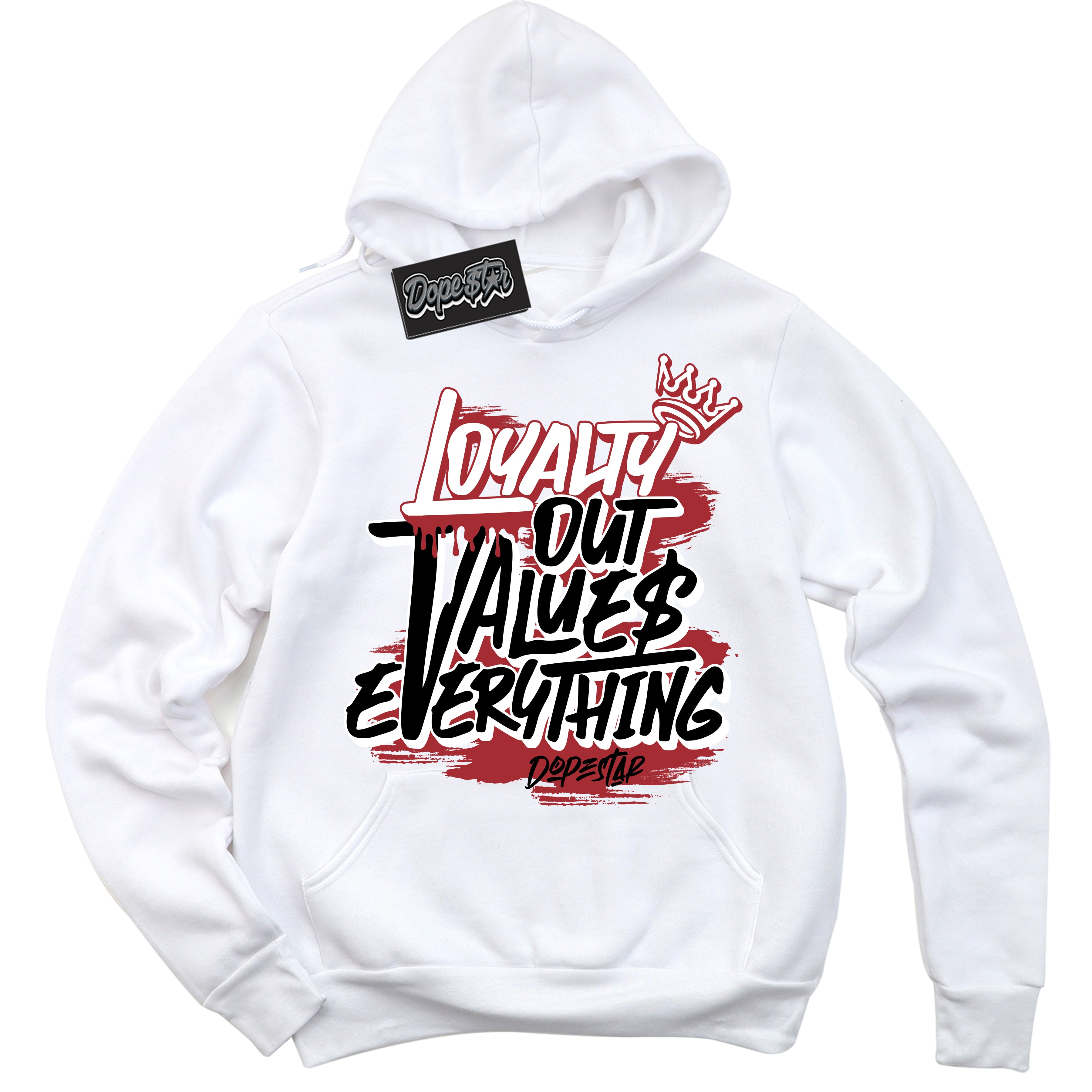 Cool White Hoodie with “ Loyalty Out Values Everything ”  design that Perfectly Matches Pro J Pack Chicago Dunks.