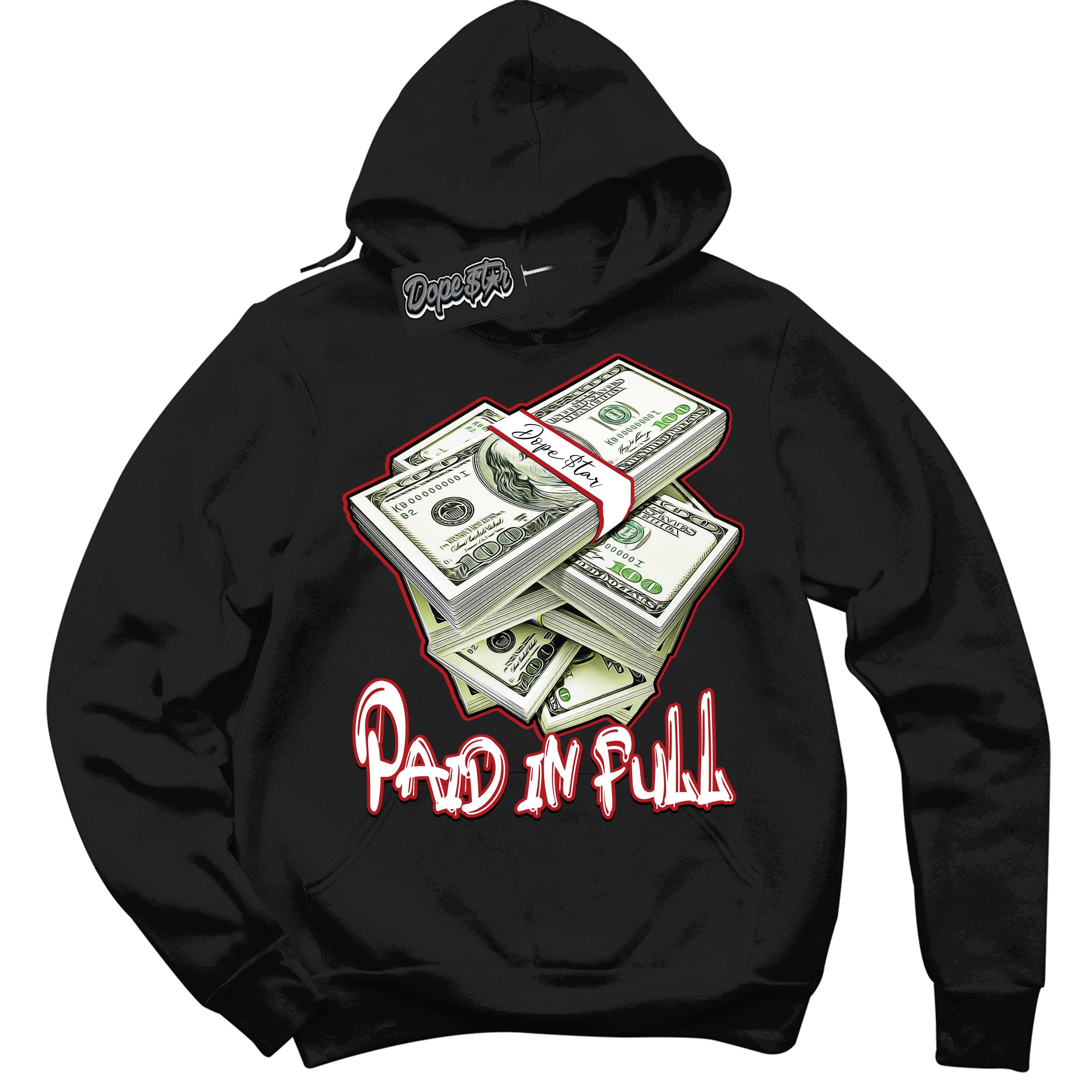 AJ1 Retro High OG Black Toe Reimagined 'Paid In Full' Hoodie- Black Streetwear Mockup | Sneakerhead Hoodie Matching Black Toe Reimagined AJ1 Highs | Limited Edition Jordan 1 Retro High OG Black Toe Reimagined hoodie for Men & Women | Drip with Your Black Toe Reimagined 1s Kicks | Sneakerhead Fashion Must-Have.