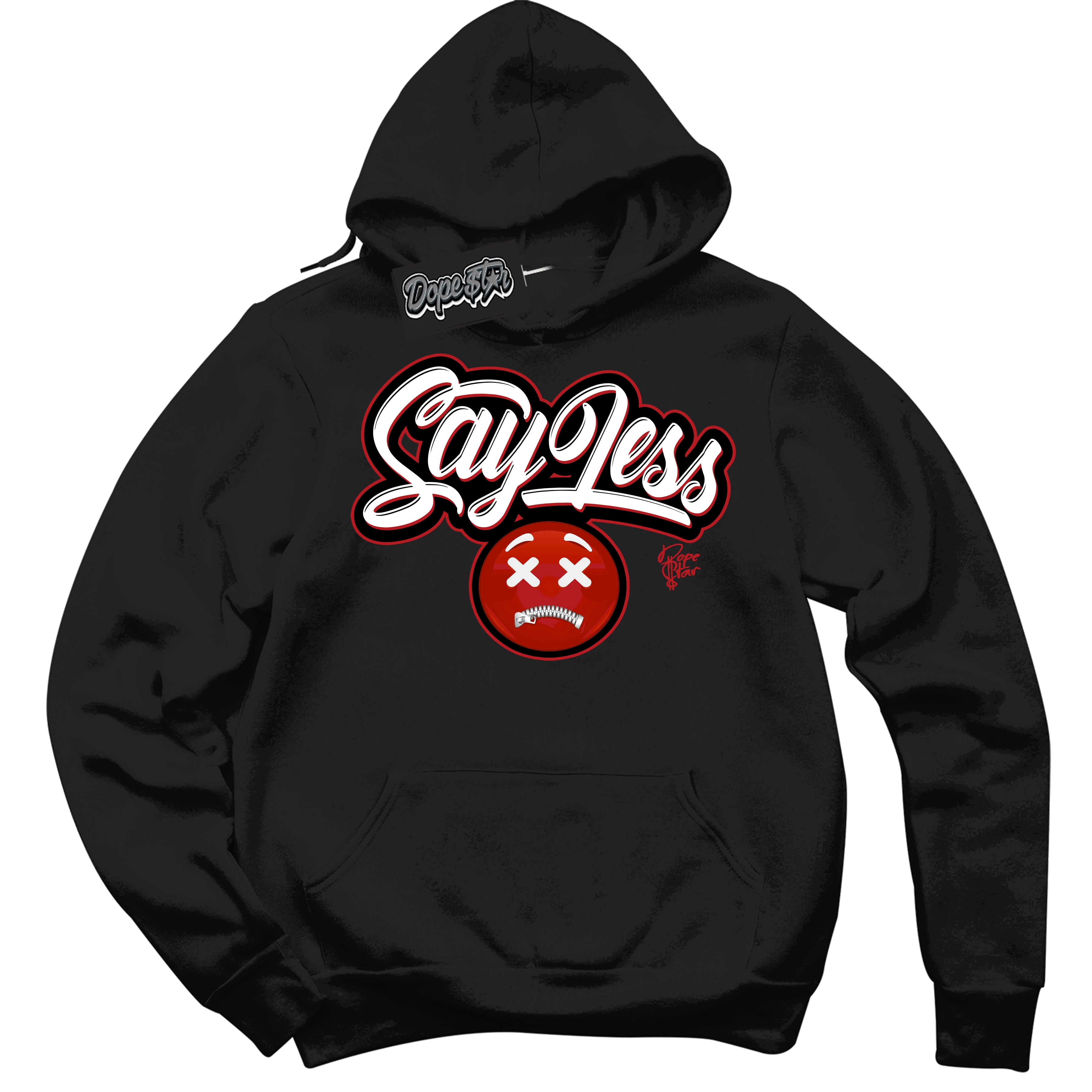 AJ1 Retro High OG Black Toe Reimagined 'Say Less' Hoodie- Black Streetwear Mockup | Sneakerhead Hoodie Matching Black Toe Reimagined AJ1 Highs | Limited Edition Jordan 1 Retro High OG Black Toe Reimagined hoodie for Men & Women | Drip with Your Black Toe Reimagined 1s Kicks | Sneaker head Fashion Must-Have.