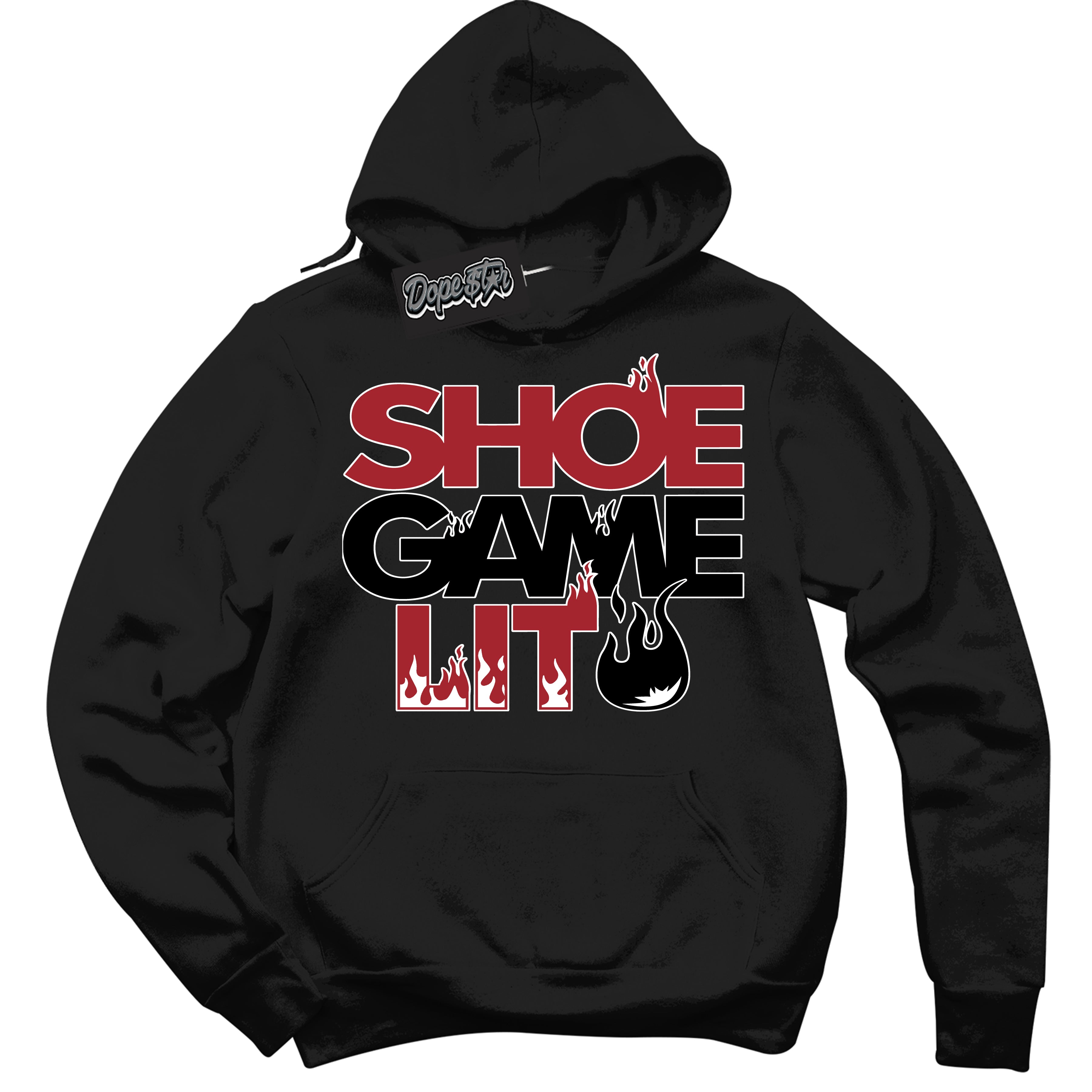 AJ1 Retro High OG Black Toe Reimagined 'Shoe Game Lit' Hoodie- Black Streetwear Mockup | Sneakerhead Hoodie Matching Black Toe Reimagined AJ1 Highs | Limited Edition Jordan 1 Retro High OG Black Toe Reimagined hoodie for Men & Women | Drip with Your Black Toe Reimagined 1s Kicks | Sneaker head Fashion Must-Have.